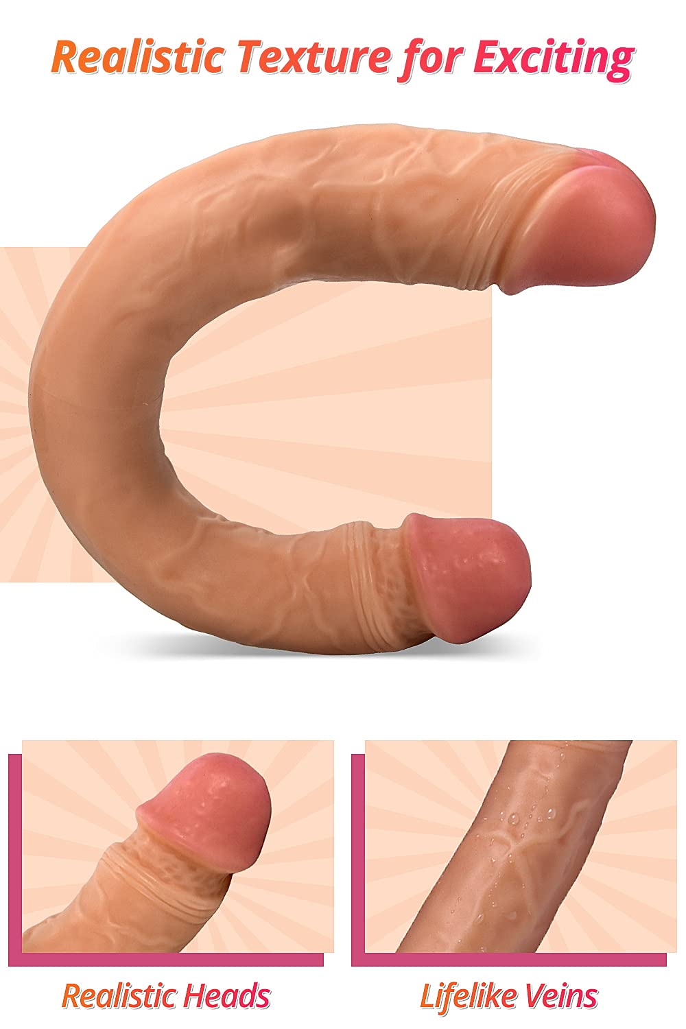 **FST 15 Inch Extra Long Double Head Dildo - Flexible Realistic Penis for Women, Lesbian Couples - Vaginal, Anal, G-Spot & Prostate Stimulation - Perfect for Solo Play & Couples' Fun**