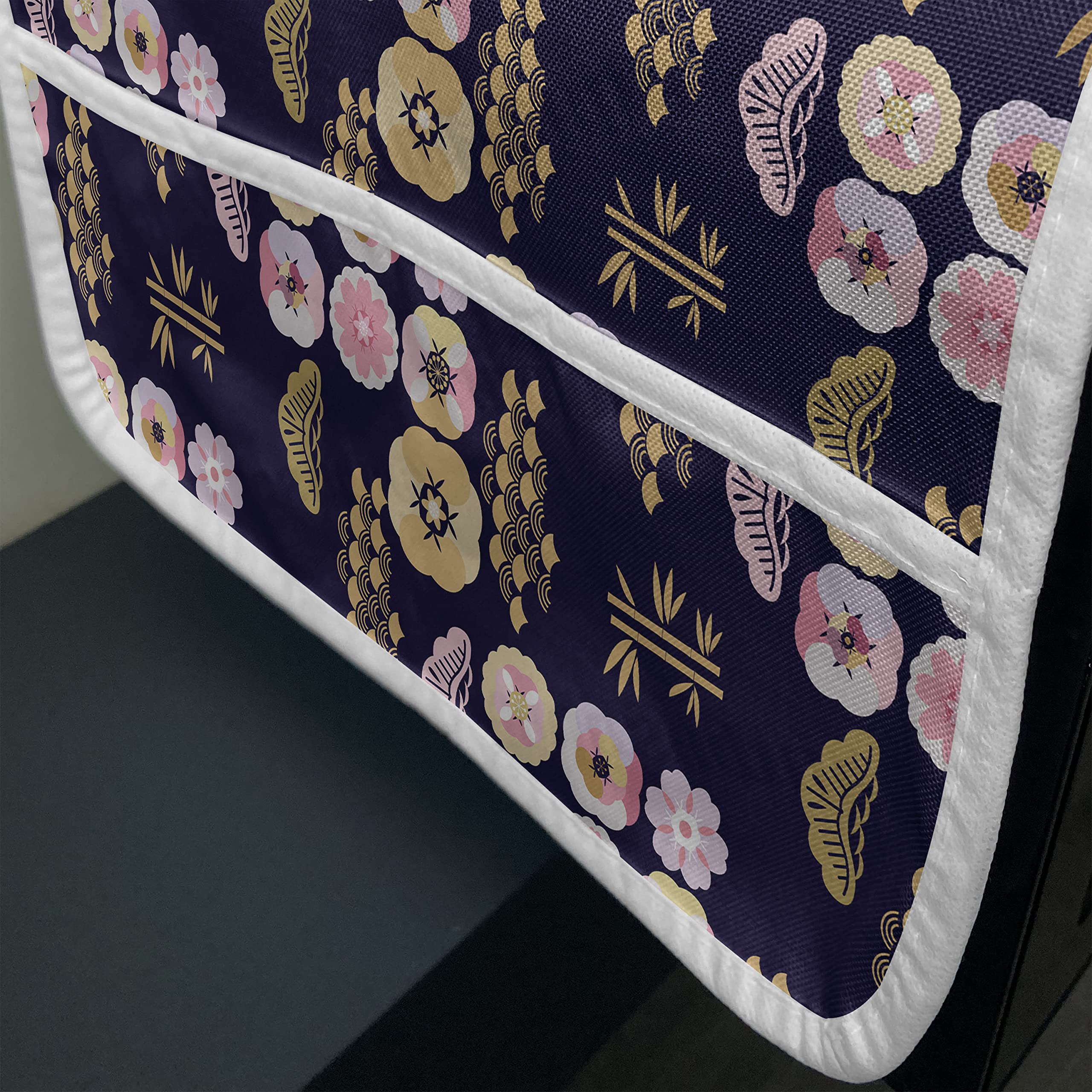 Ambesonne Japanese Art Microwave Oven Cover - Sakura Flowers, Clouds & Waves Print, Water Resistant Kitchen Organizer with Pockets, 36