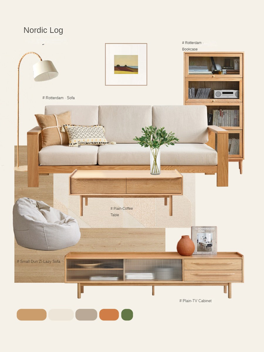 Modern Nordic Fabric Sofa - Solid Oak Wood Frame - Stylish & Durable Living Room Furniture for Small Spaces & Apartments