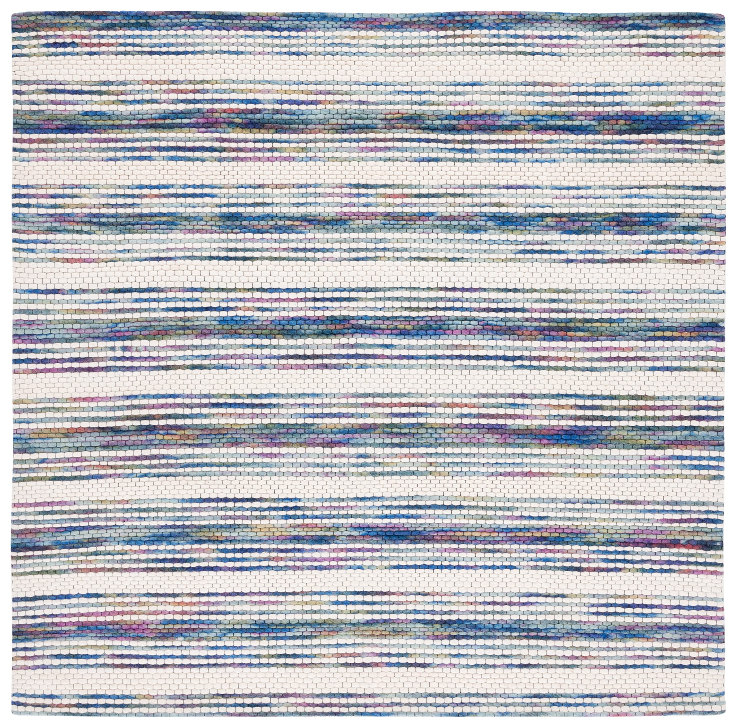 SAFAVIEH Marbella Collection 6'x6' Square Ivory & Blue Wool Area Rug - Handmade Premium Quality for Living Room, Dining Room & Bedroom Decor | Soft & Durable Floor Covering for Home Interior Design