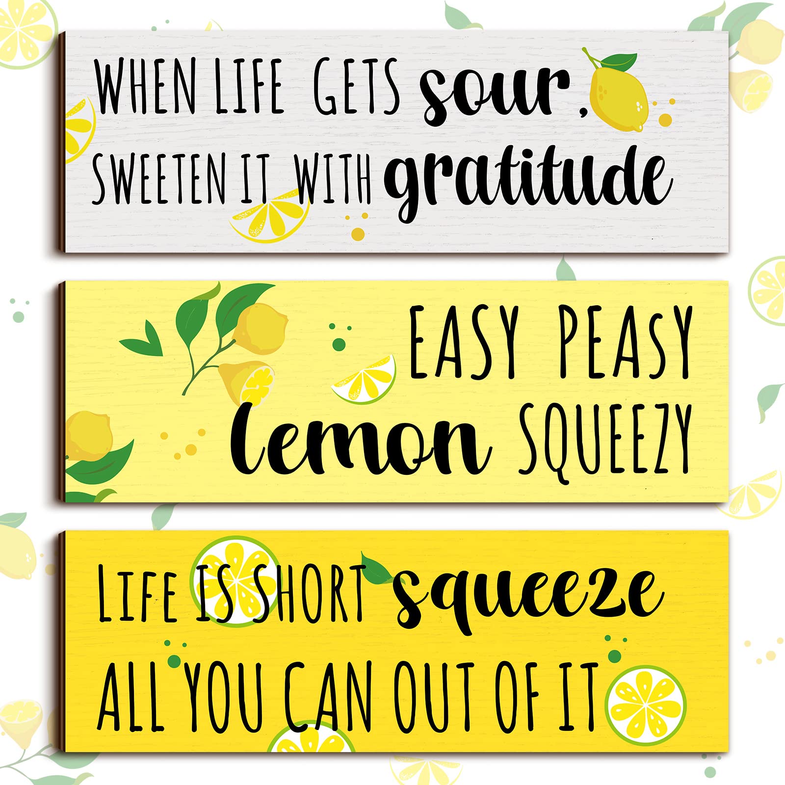 Yulejo 3-Piece Lemon Wooden Signs - Rustic Farmhouse Kitchen Decor with Inspirational Quotes - Perfect for Home, Bedroom, Bathroom & Porch - Summer Gift Idea for Lemon Lovers | Great for Farmhouse, Cottage & Coastal Style Homes