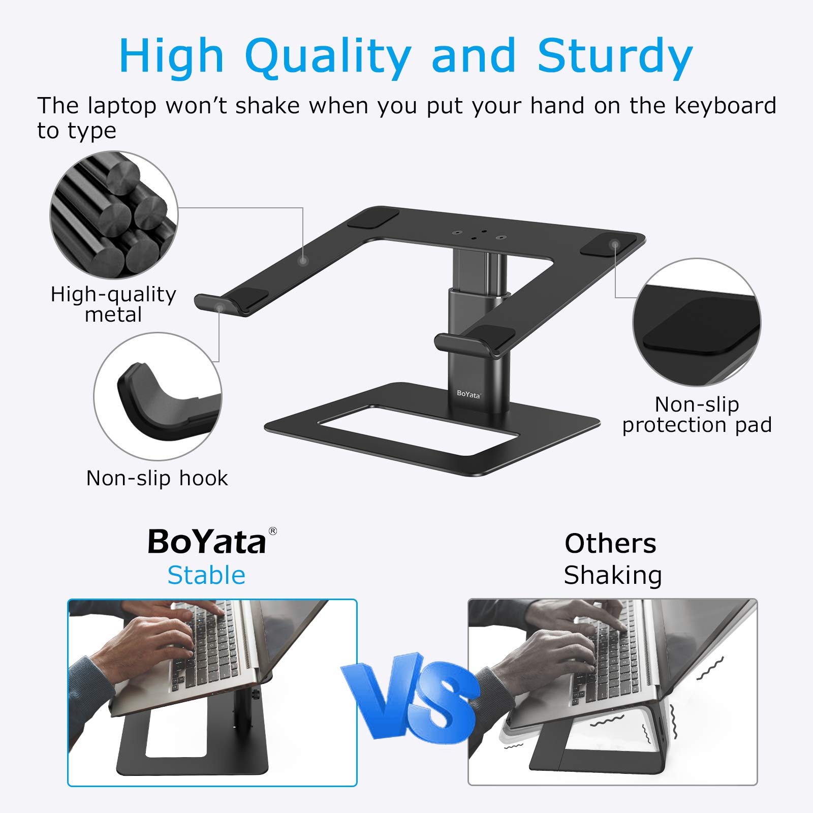 BoYata Ergonomic Aluminum Laptop Stand - Height Adjustable Computer Holder for MacBook Pro/Air, Dell, Lenovo, HP, Samsung, and More 11-17