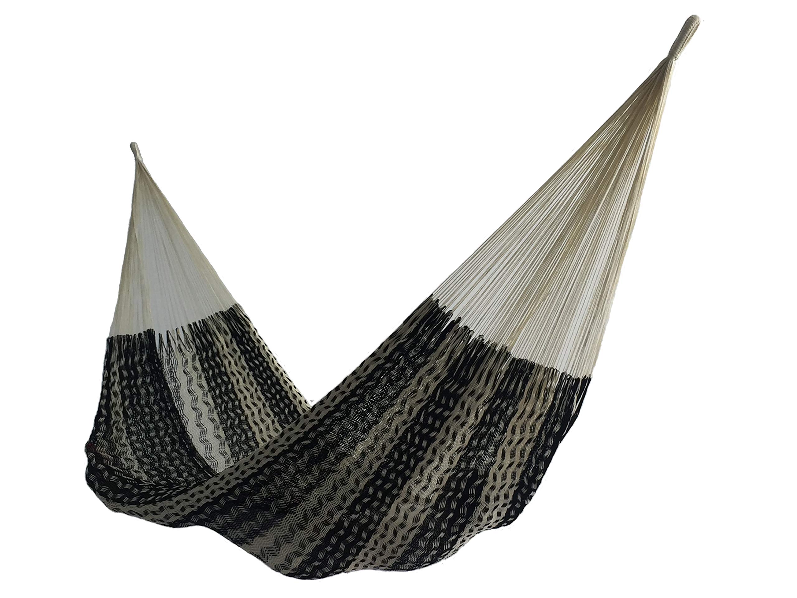 Premium Cotton Hammock - Large Size in Black & Ecru - Perfect for Camping, Backyard Relaxation & Outdoor Adventures