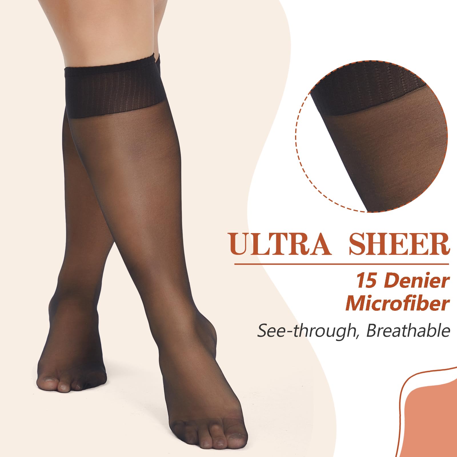 6 Packs Plus Size Knee High Sheer Stockings for Women - Nylon Trouser Socks for Work, Office & Everyday Comfort