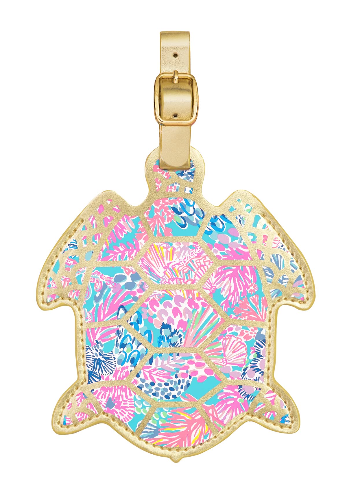 Lilly Pulitzer Turtle Shaped Luggage Tag - Secure Strap & Durable Vegan Leather Suitcase Identifier - Colorful Travel Accessory for Vacation, Cruise, Beach Trips & Airplane Luggage Identification