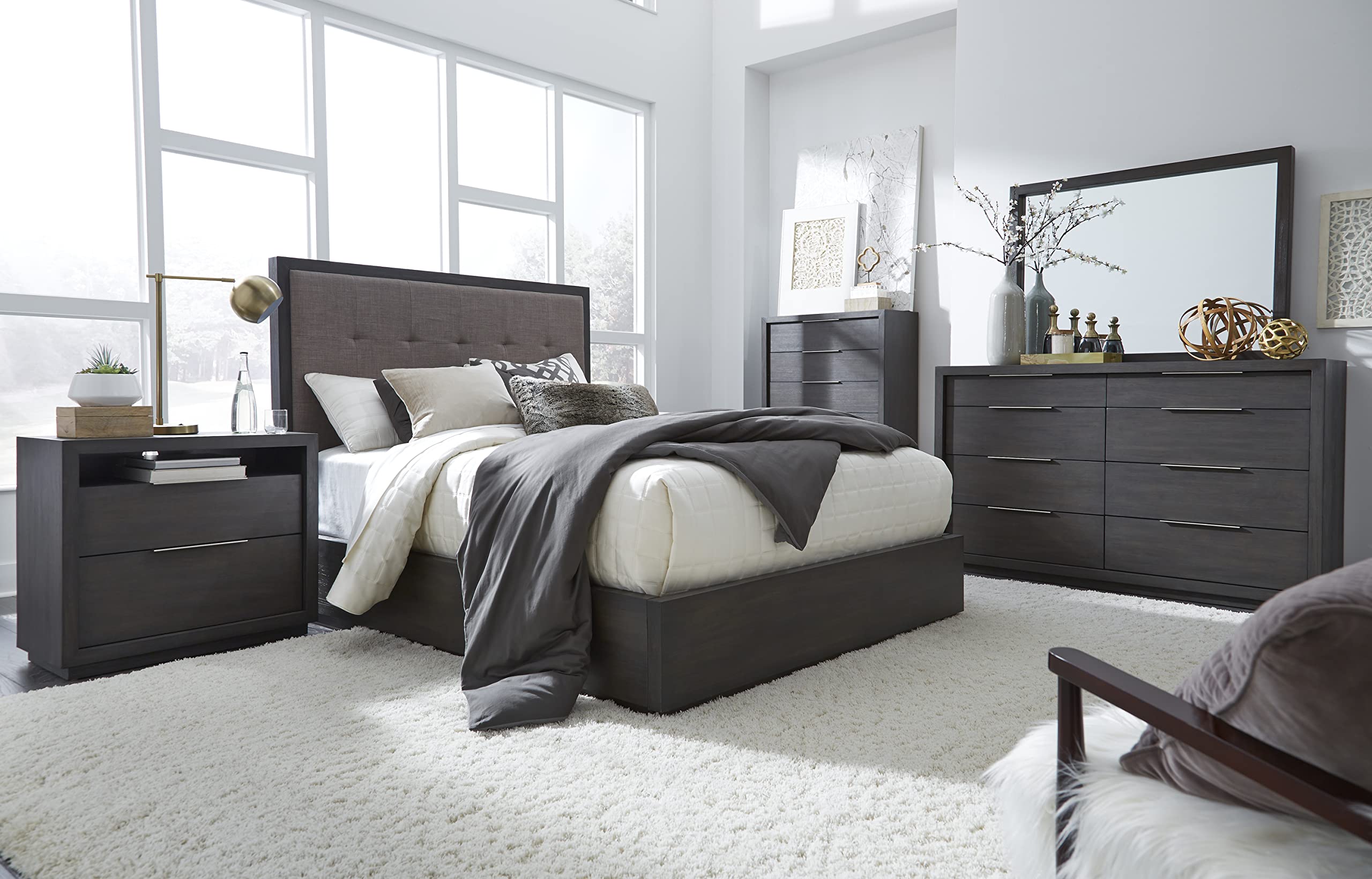 Modus Furniture Solid Wood King Size Platform Bed Frame - Oxford Dolphin Finish | Sturdy & Elegant for Modern Bedroom Decor