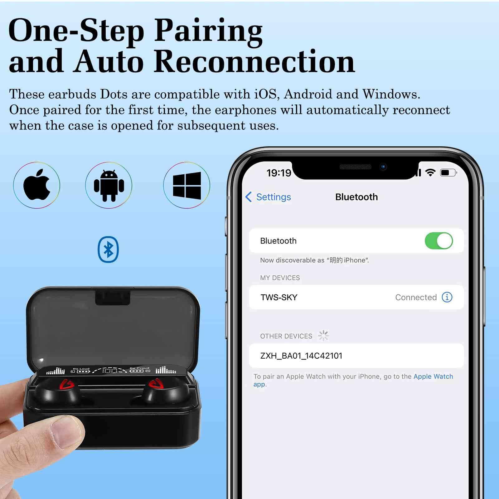 Wireless Earbuds Bluetooth 5.0 Headphones with Digital LED Display Charging Case - Stereo Mini Earphones, IPX7 Waterproof, Noise Cancelling, 30H Playtime - Perfect for Motorola Moto G Play (2021), Gym, Running & Commuting