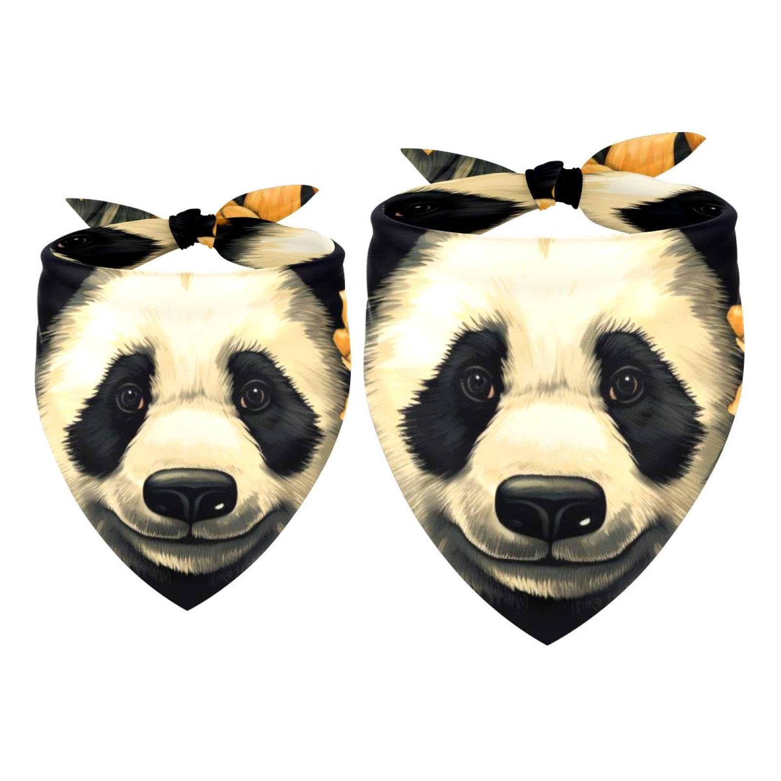 Dog Bandanas for Small Medium Large Pets - 2-Piece Set with Panda Bear & Sunflower Designs - Fashionable Pet Scarf Accessories for Dogs & Cats - Perfect for Daily Walks, Photo Shoots & Special Occasions