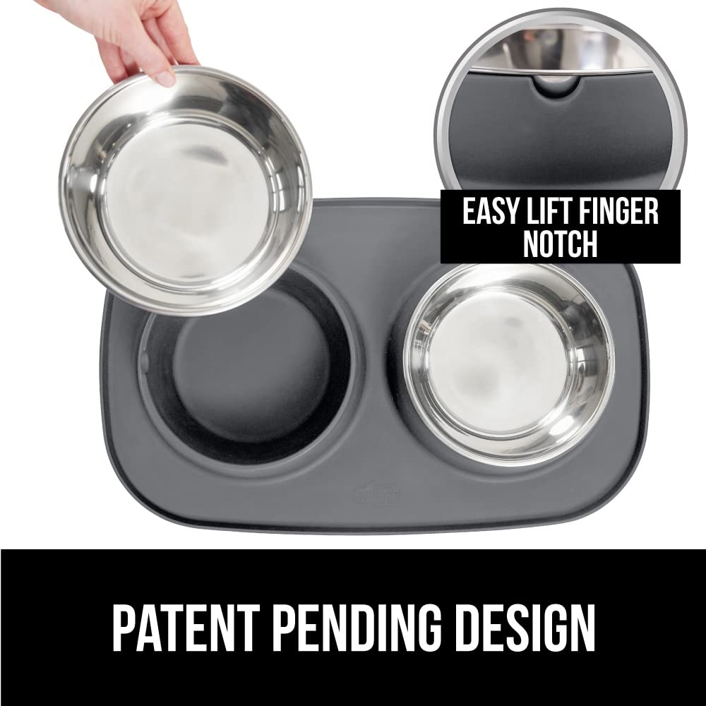 Gorilla Grip Non-Slip Cat Mat & Silicone Pet Feeding Mat with Bowls Set - 24x17 Inch Cat Mat & 1 Cup Capacity Food Mat - Gray 2-Piece Bundle for Kittens & Dogs - Perfect for Messy Eaters & Water Bowl Areas