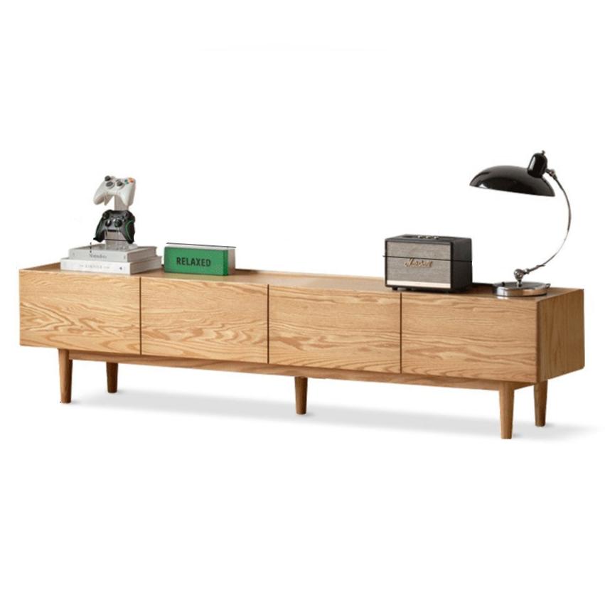 Solid Oak Wood Modern TV Stand with Storage Cabinet - Stylish Living Room Entertainment Center for TV, Media & Display