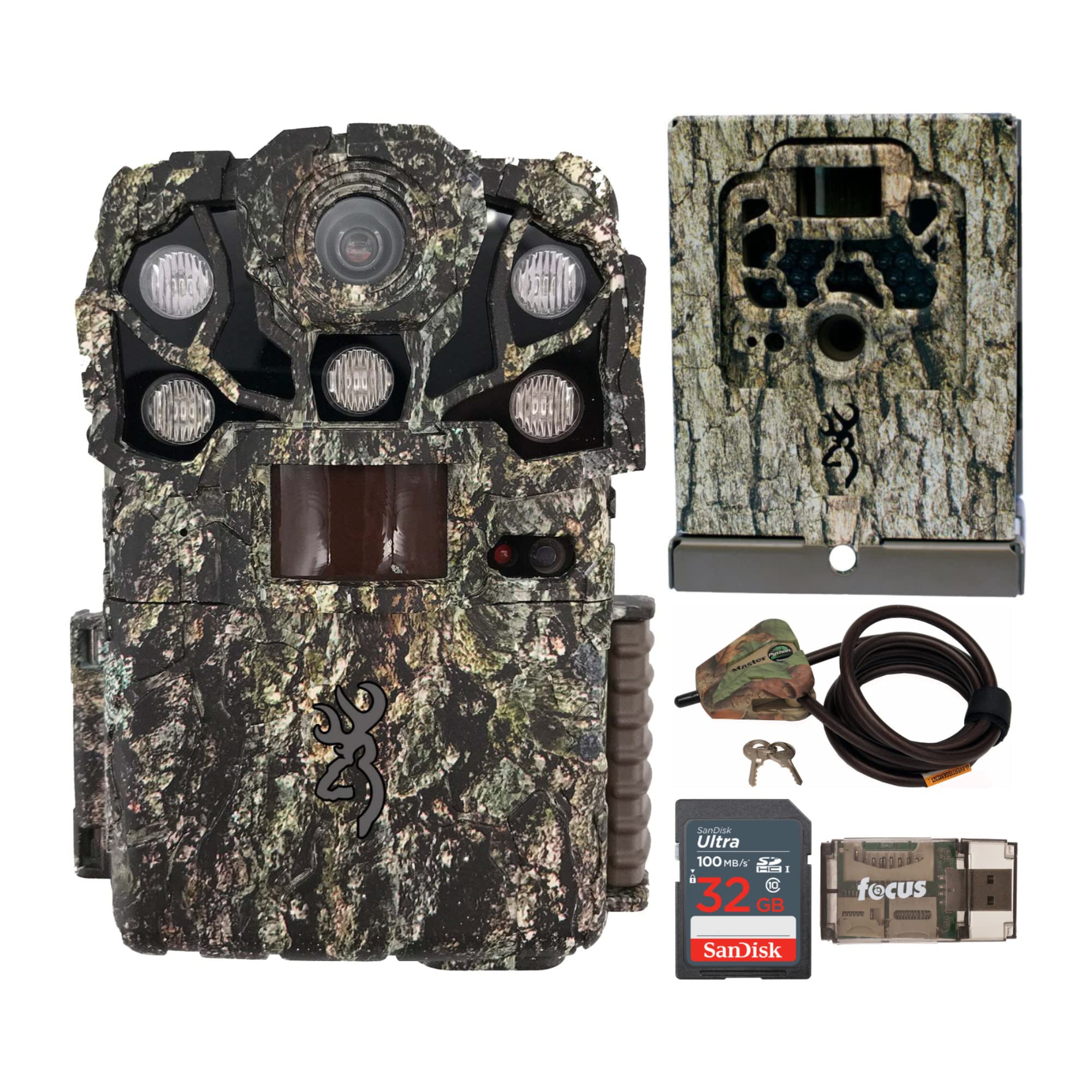 Browning Recon Force Elite HP5 Trail Camera with Security Box, Python Locking Cable, Memory Card & Card Reader Bundle - 5-Piece Hunting Gear Set for Wildlife Monitoring, Home Security & Outdoor Surveillance