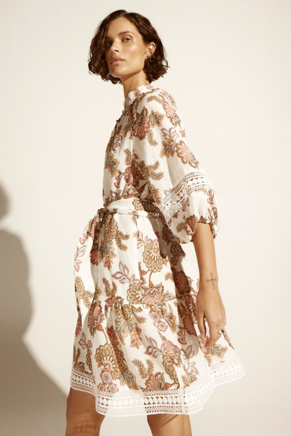 Alight Cream Paisley Short Sleeve Mini Dress - Floral Summer Party Dress for Women, Perfect for Beach Vacations & Date Nights