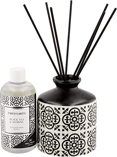 WAX LYRICAL Fired Earth Ceramic Black Tea & Jasmine Reed Diffuser Gift Set - Home Fragrance, Aromatherapy, Relaxation for Bedroom, Bathroom & Living Room