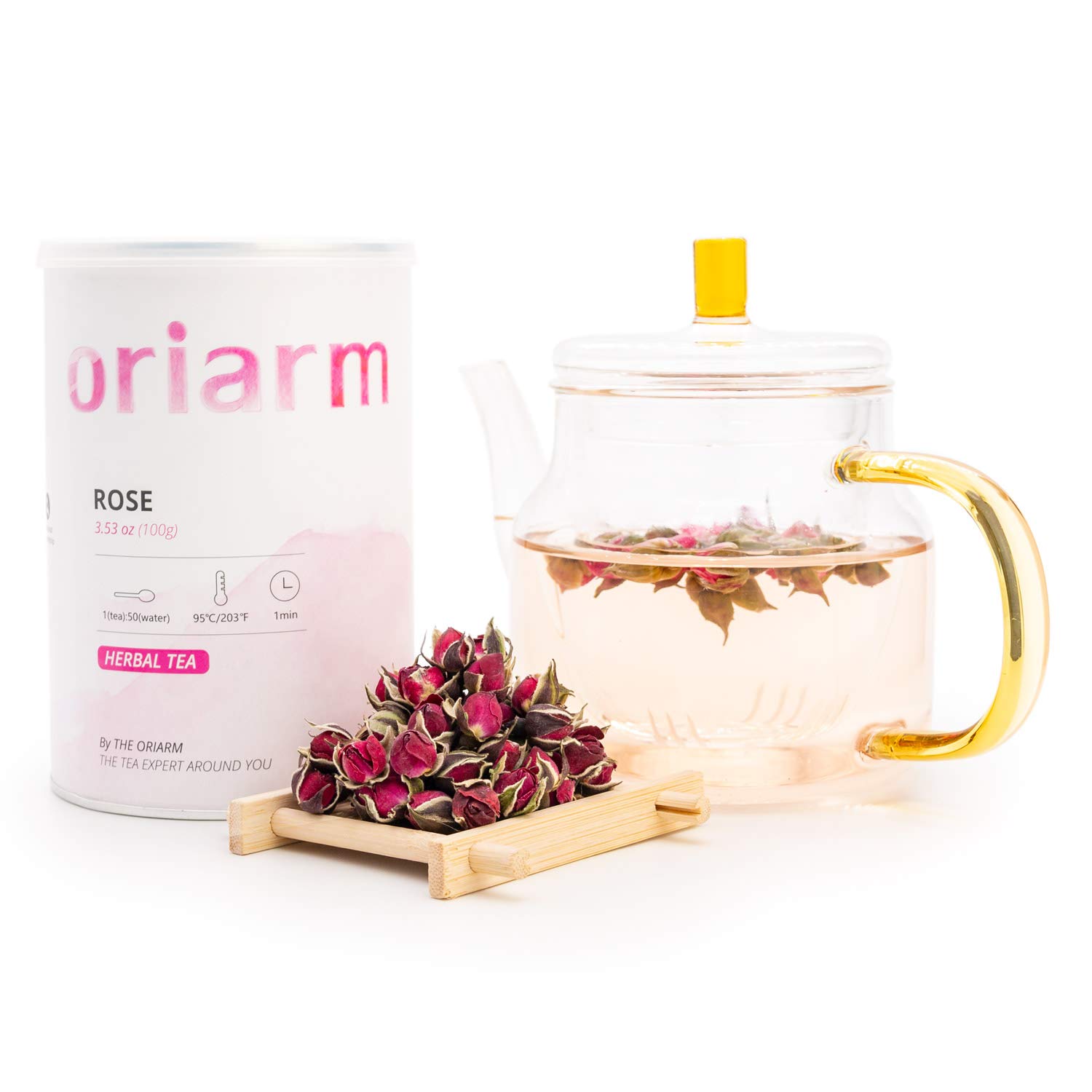 Oriarm 100g / 3.53oz Premium Yunnan Rose Buds Tea - Organic Dried Golden Edge Rose Flower Buds Herbal Tea Loose Leaf - Naturally Grown in High Mountains - Perfect for Relaxation, Detox & Skin Care