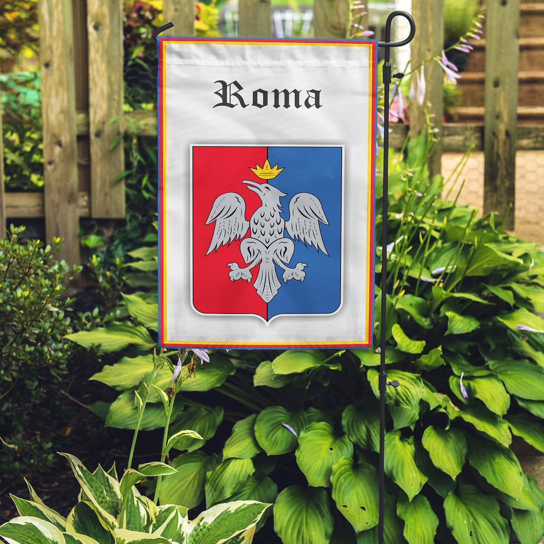 ROMA Italy Coat Of Arms 12x19 Inches Double Sided Garden Flag - Durable Outdoor Decoration for Yard, Patio & Football Fan Displays