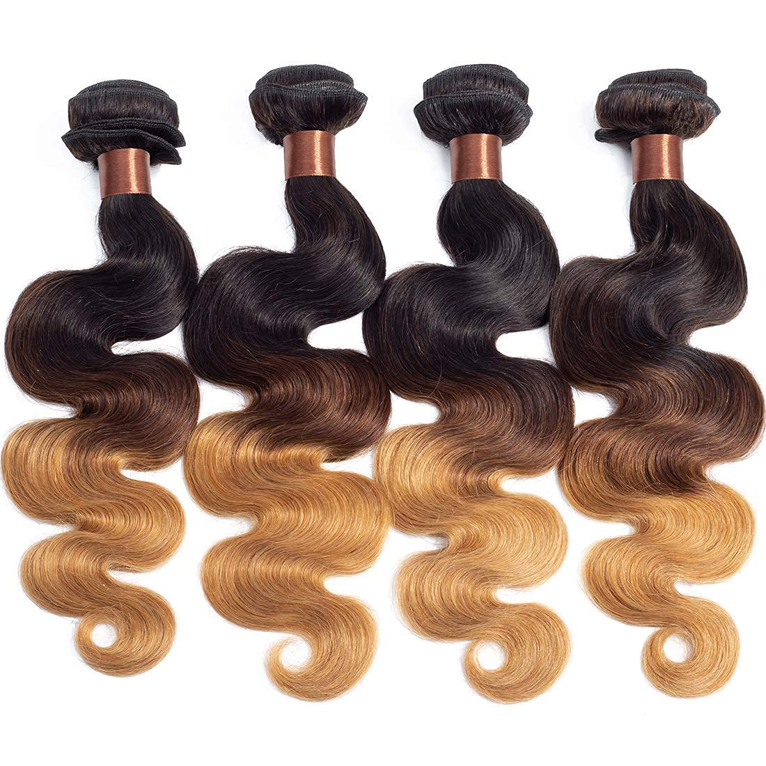 Brazilian Virgin Ombre Body Wave Hair Extensions - 3 Bundles (18/20/22 Inch) 1B/4/27 Color - 100% Unprocessed Human Hair for Natural Volume & Length - Perfect for Daily Styling, Parties & Special Occasions