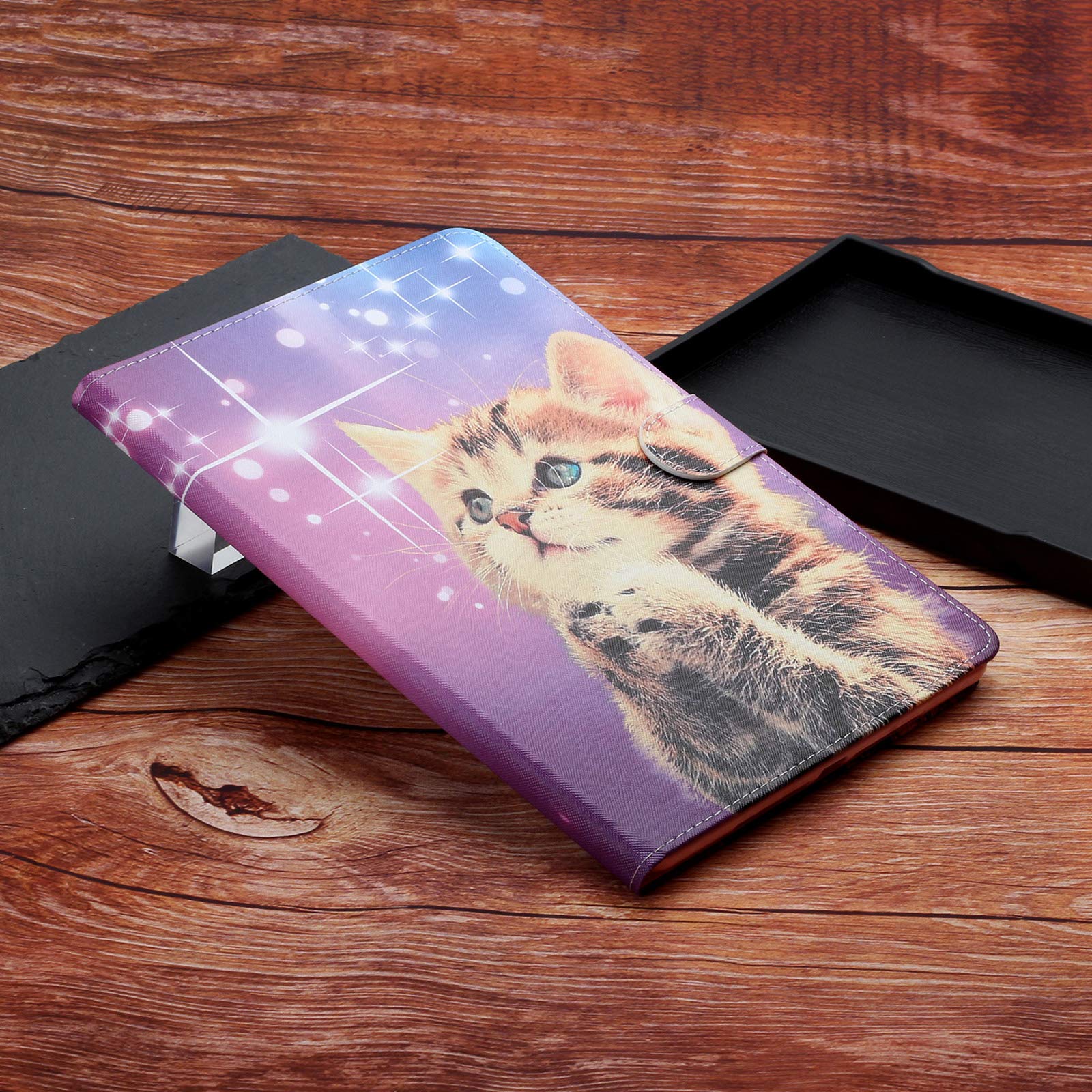 Premium PU Leather Case for Kindle Fire HD 8/HD 8 Plus (10th/12th Gen 2020-2024) - Auto Sleep/Wake, Card Slots & Foldable Stand | Perfect for Reading, Travel & Work (Star Cat Design)