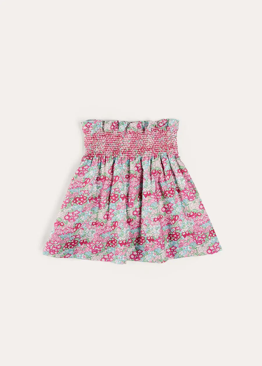 Viola Floral Smocked Waistband Pink Skirt for Girls 3-10 Years | Perfect for Spring Outfits, Birthday Parties & Photo Shoots