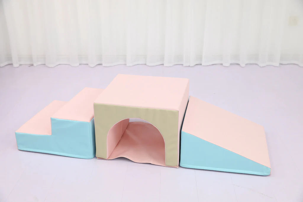 Soft Play Stairs Tunnel Ramp Set for Toddlers - Pastel Color Baby Climbing Toys for Indoor Playroom, Nursery & Daycare - Safe & Durable Kids Activity Gym Equipment