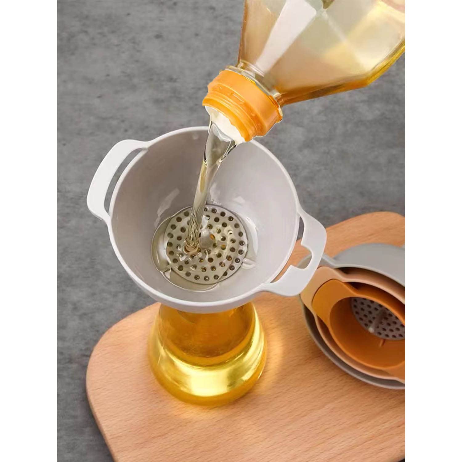 BPA-Free Food Grade Kitchen Funnel Set of 4 with Detachable Strainer Filter - Oil Funnel for Liquid, Dry Ingredients & Powder - Perfect for Bottle Filling, Cooking, Baking & DIY Projects