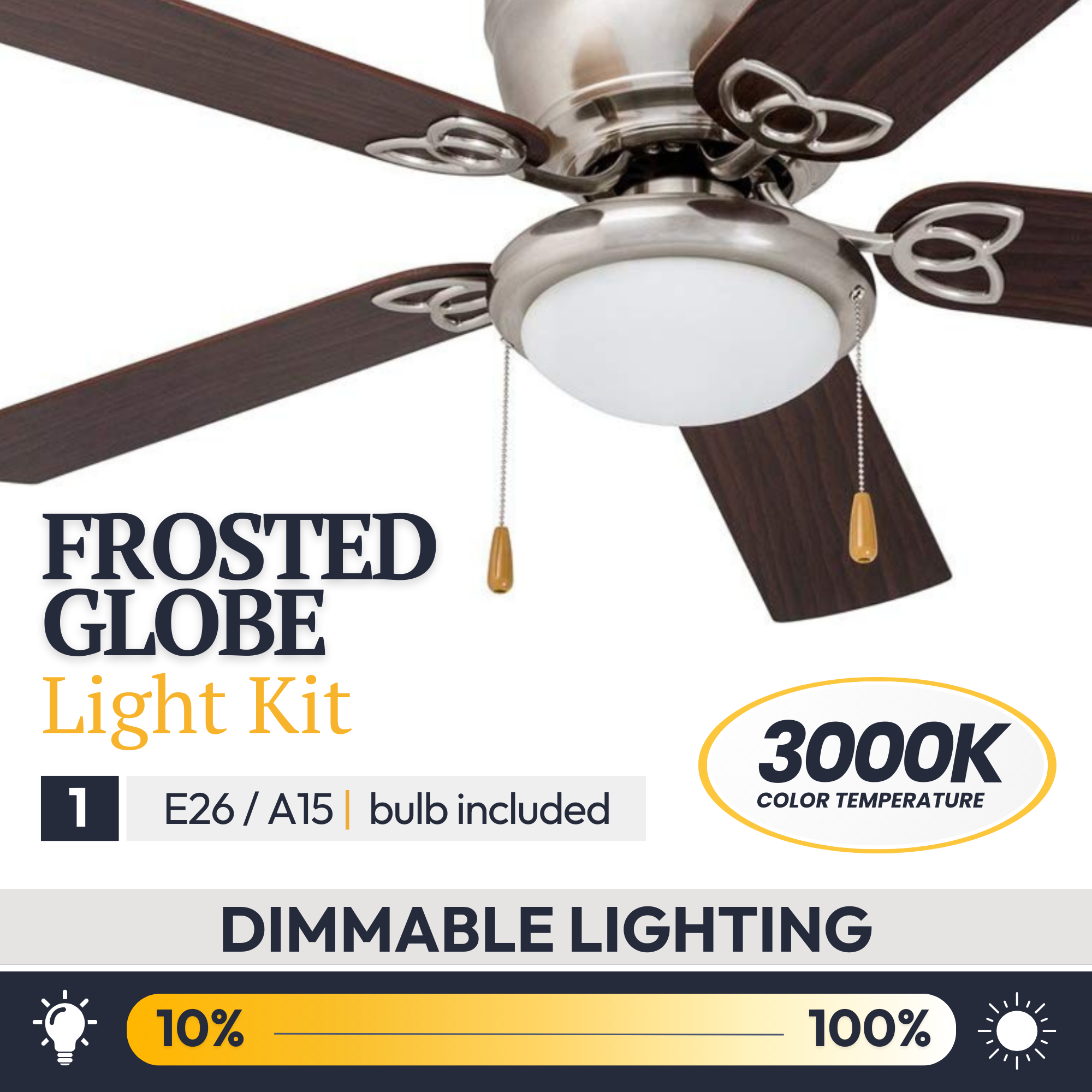 52 Inch Benton Brushed Nickel Ceiling Fan with Pull Chain - Perfect for Living Room, Bedroom, and Outdoor Patio Cooling