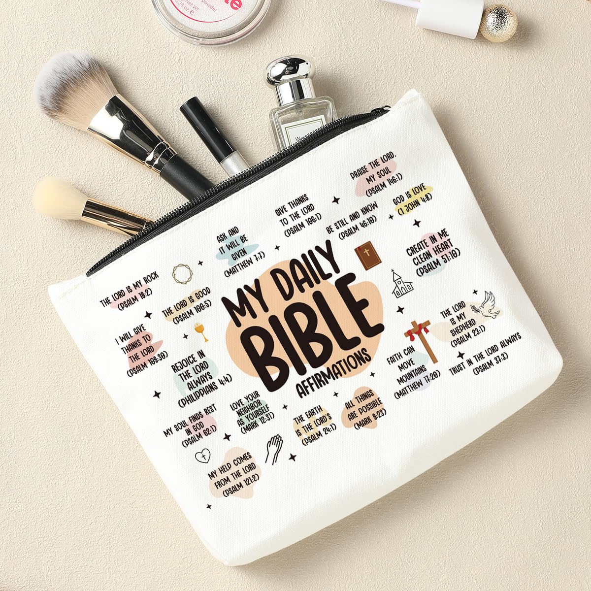 Christian Makeup Bag with Bible Verse - Faith Gift for Women - Perfect for Church & Travel