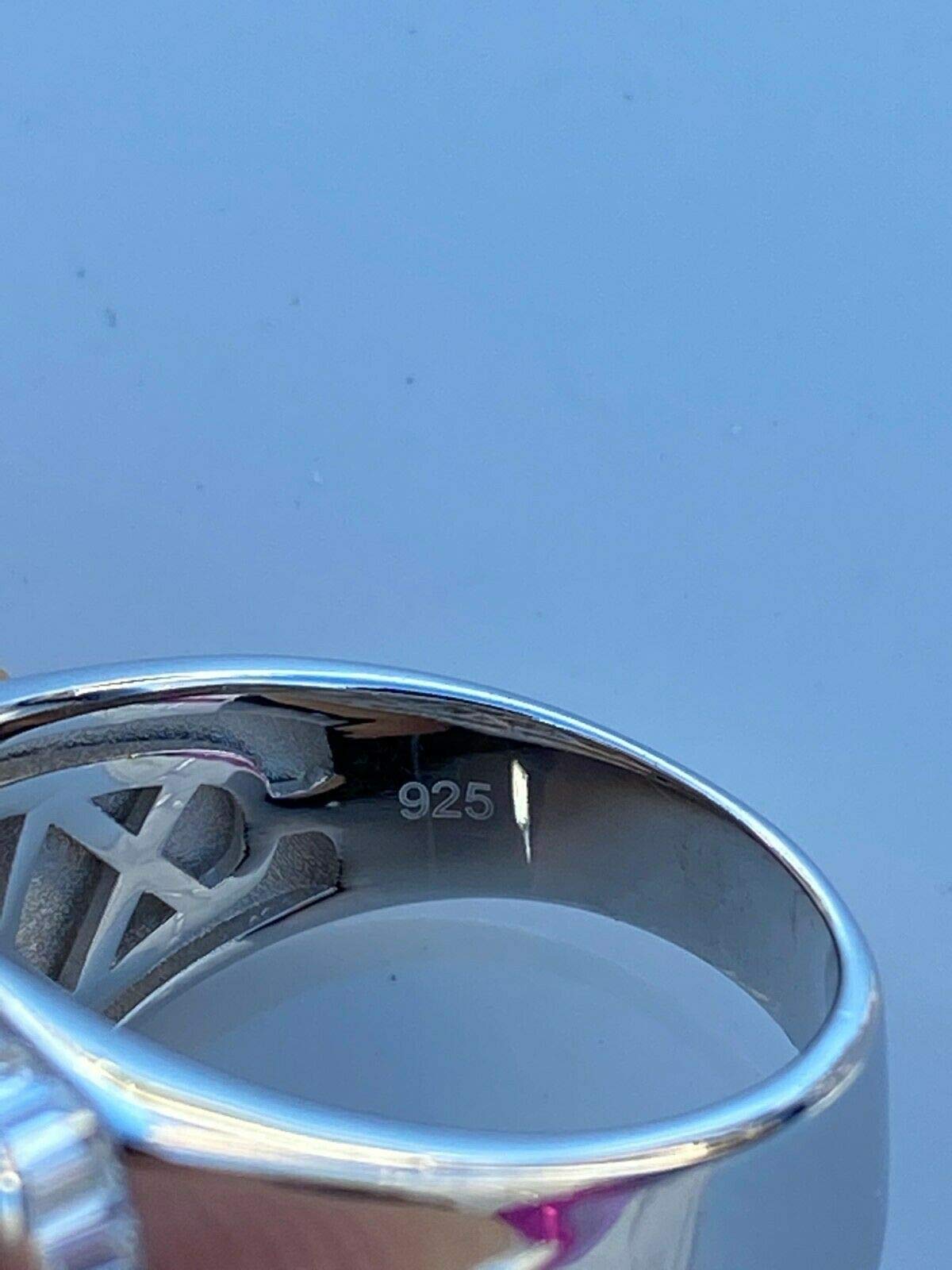 Real Solid 925 Sterling Silver Men's Large Hip Hop Ring with Baguette Diamonds - Iced Out Bling Ring for Pinky or Ring Finger - Perfect for Rappers, Streetwear Fashion & Gift Giving