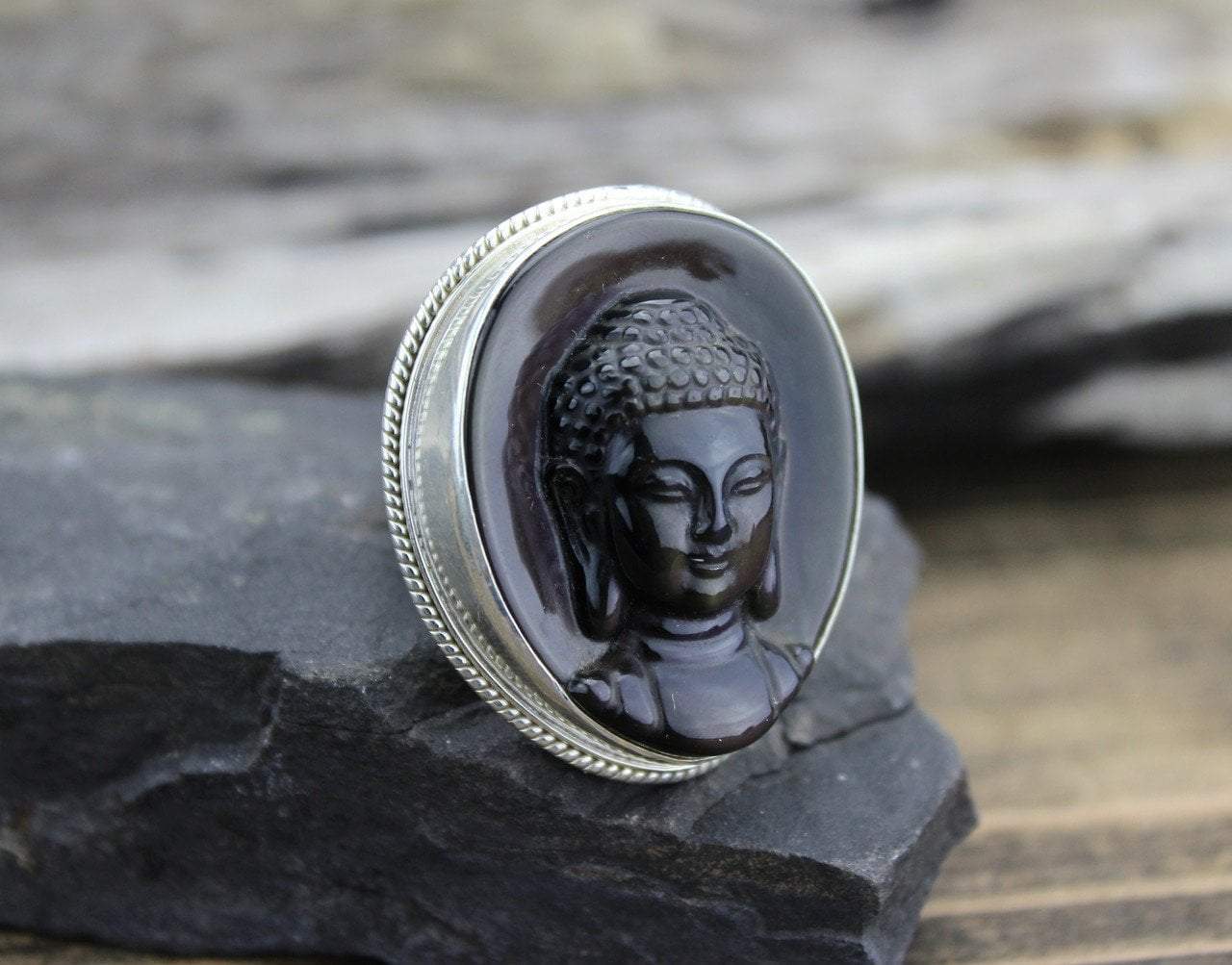Hand Carved Amethyst Buddha Ring - Size 9 - Spiritual Jewelry for Meditation & Positive Energy - Perfect for Yoga, Mindfulness & Gift Giving