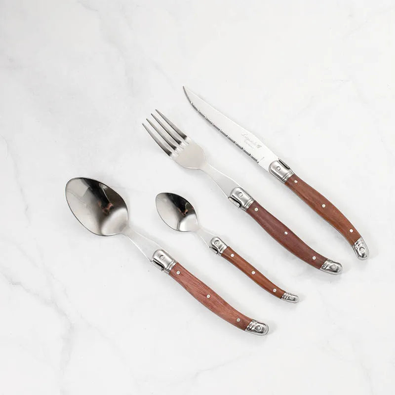 Premium Heritage Laguiole 12-Piece Wood & Stainless Steel Cutlery Set - Steak Knife Set for Fine Dining, BBQ, and Wedding Gifts