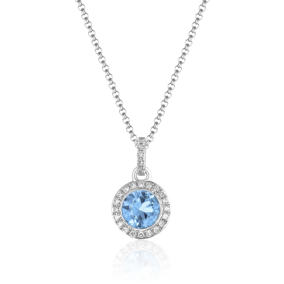 14K White Gold Blue Topaz & Diamond Halo Martini Pendant Necklace - Elegant Jewelry Gift for Women, Perfect for Parties, Weddings & Special Occasions