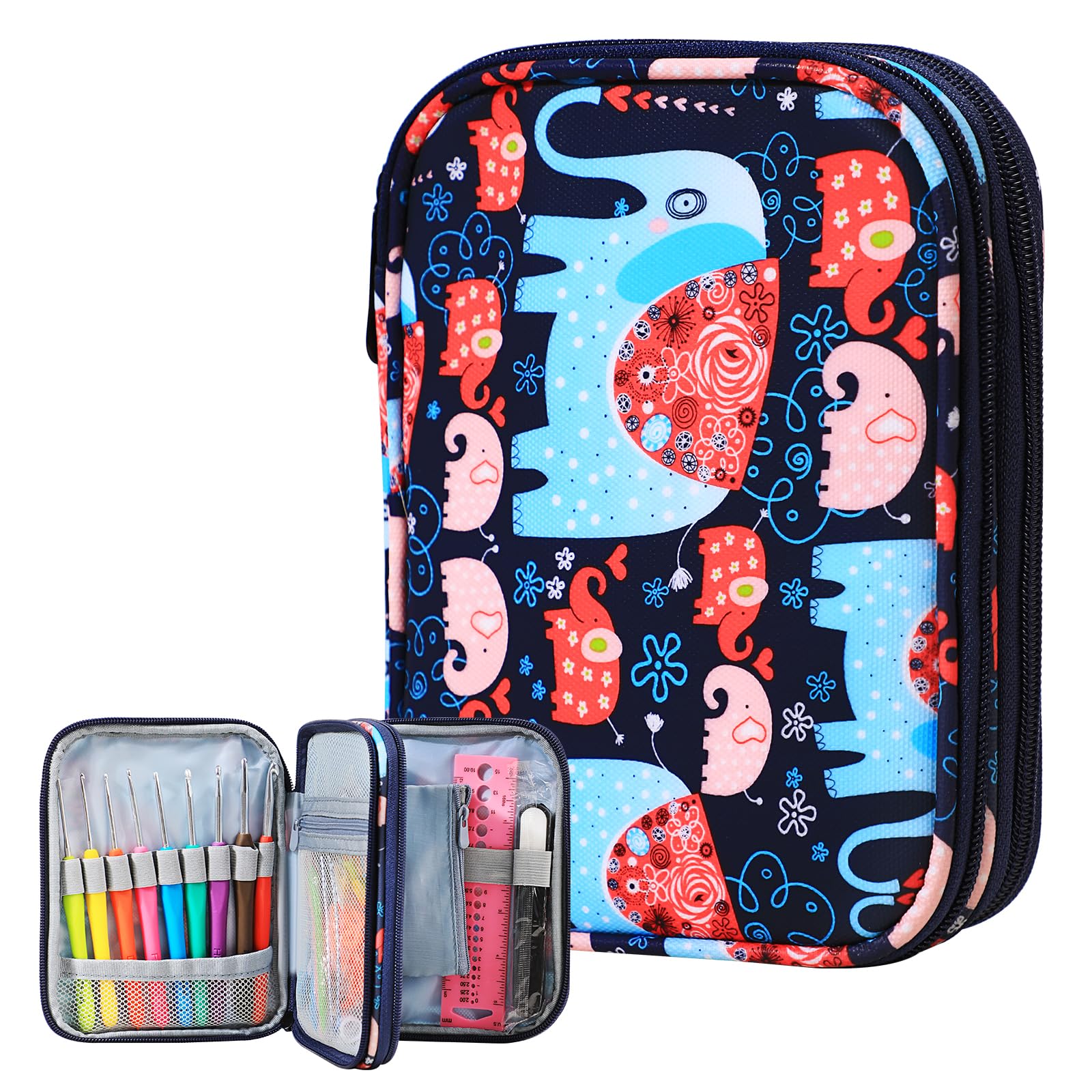 Crochet Hook Case with Zipper Pockets - Organize Knitting Needles & Tools for Crafting