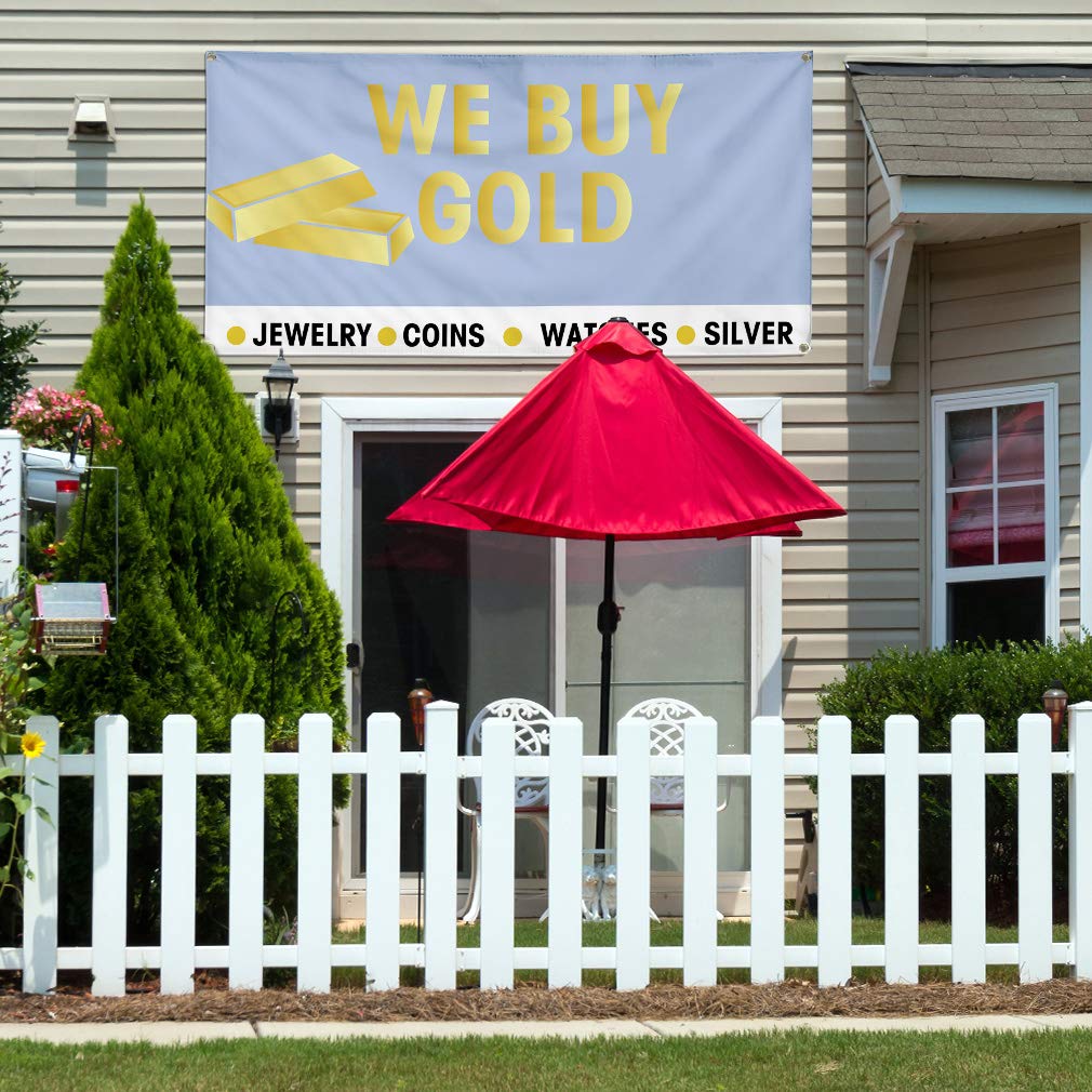 Custom Vinyl Banners 48x96 Inches - Weatherproof Outdoor Business Signs with 8 Grommets (Multiple Sizes Available) - Perfect for Jewelry Stores, Pawn Shops, Yard Sales & Industrial Advertising