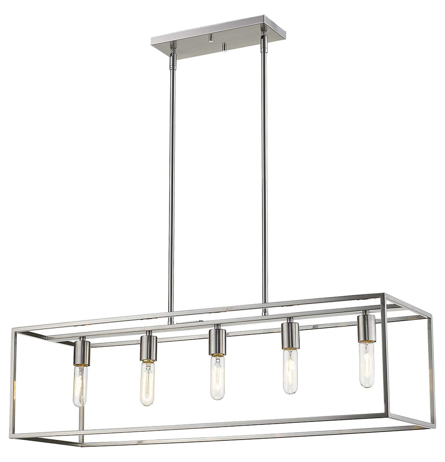 5-Light Modern Island Pendant Light Fixture in Satin Nickel Finish - Perfect for Kitchen Island, Dining Room, and Bar Lighting
