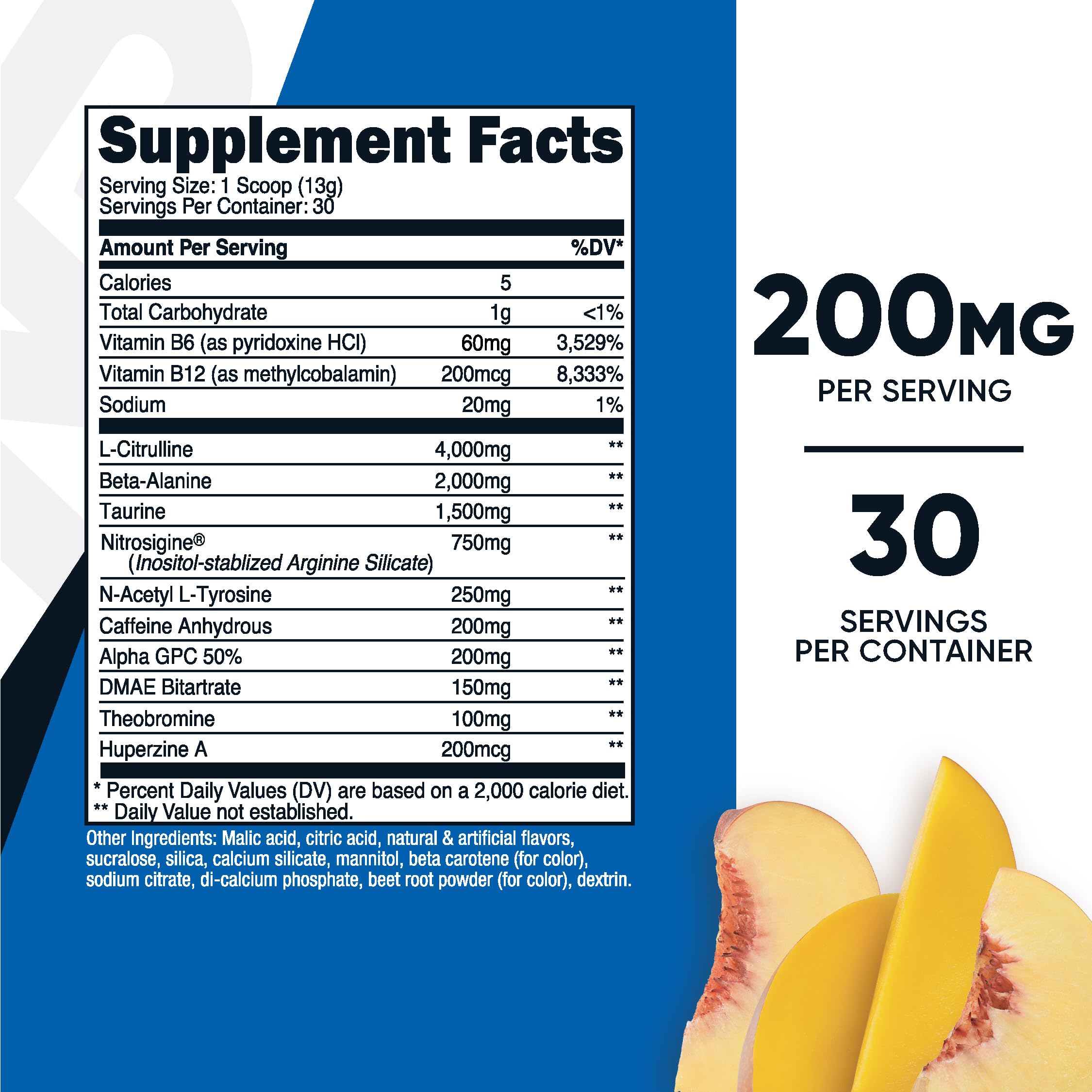 Nutricost Pre-Workout Powder - Peach Mango, Beta-Alanine & Amino Acids for Gym Performance