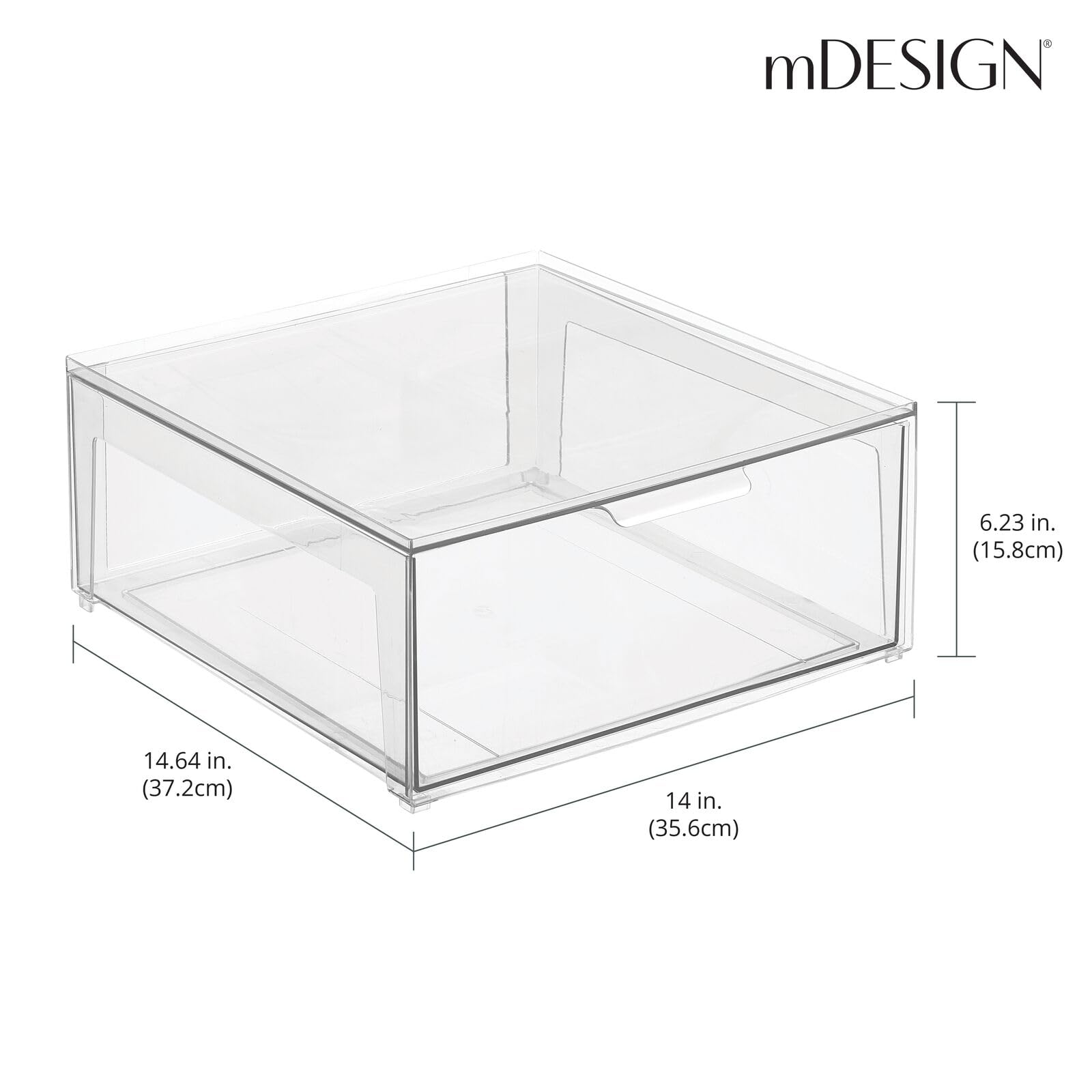 mDesign Plastic Stackable Bathroom Storage Organizer Bin with Front Pull Drawer - Clear Lumiere Collection for Countertop, Vanity & Closet - Perfect for Beauty Accessories, Makeup & Toiletries Organization - Ideal for Small Spaces, Bathroom Shelves & Bedroom Storage