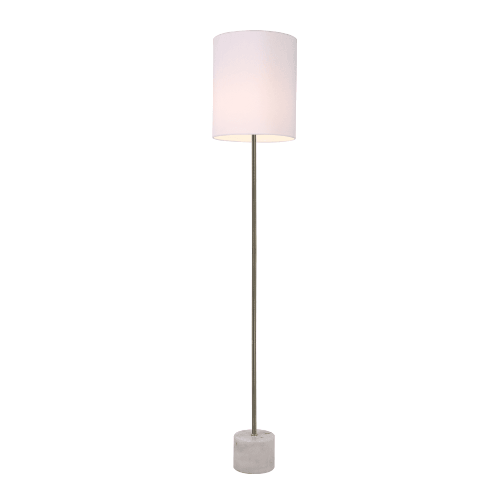 Atlas Standing Floor Lamp with Marble Base & Antique Brass Body - White | Modern Lighting for Living Room, Bedroom & Office | Adjustable Height LED Floor Lamp