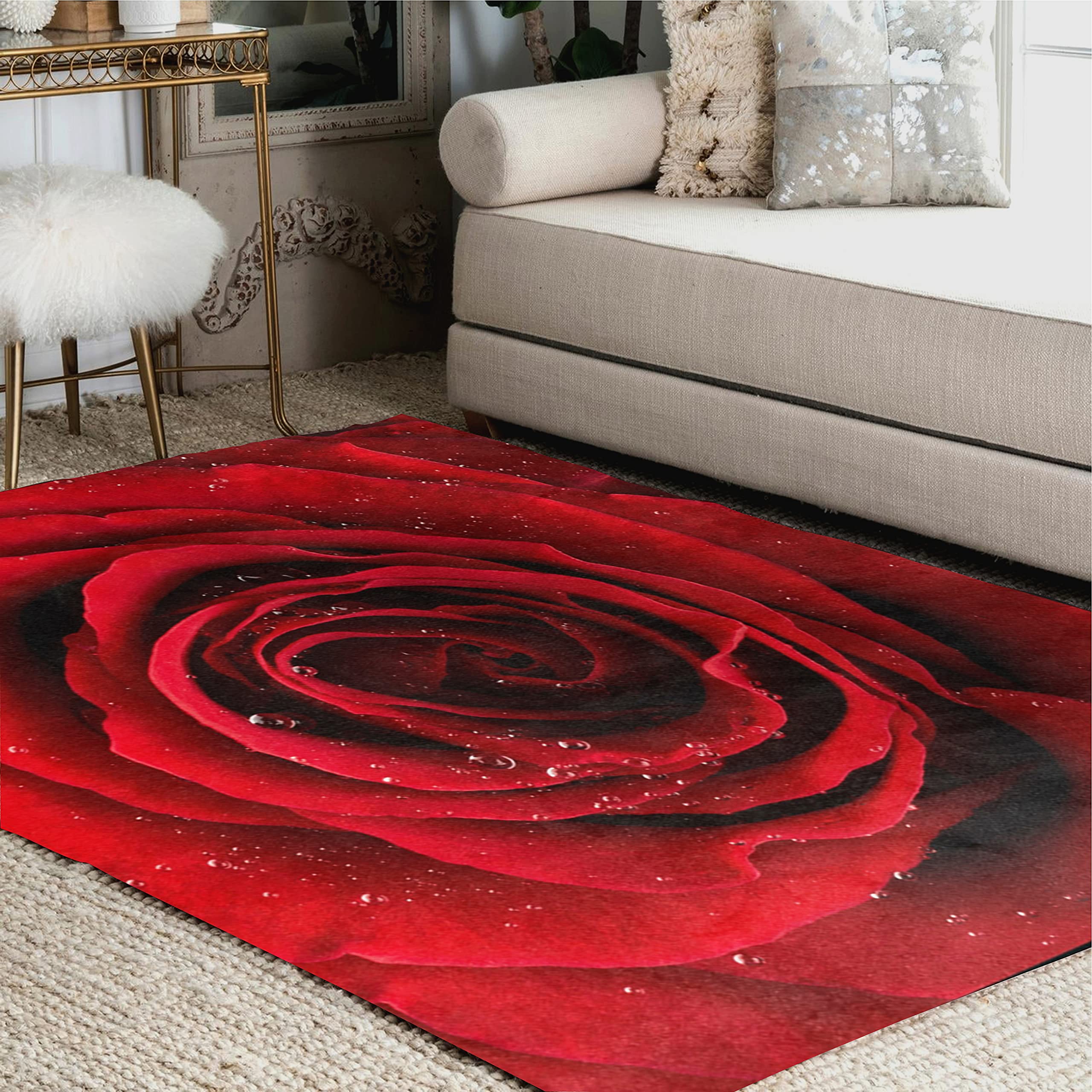 ALAZA Red Rose Flower with Raindrop Valentine's Day Area Rug - 5'3