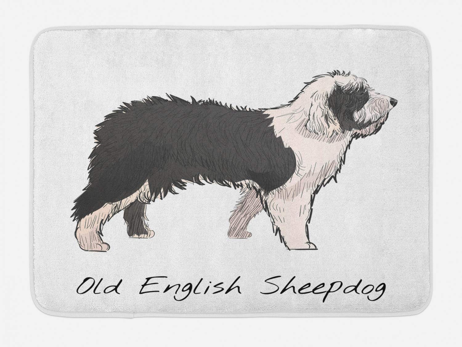 Ambesonne English Sheepdog Bath Mat - Non-Slip Plush Bathroom Rug with Aged Brown Fluffy Dog Silhouette, 29.5
