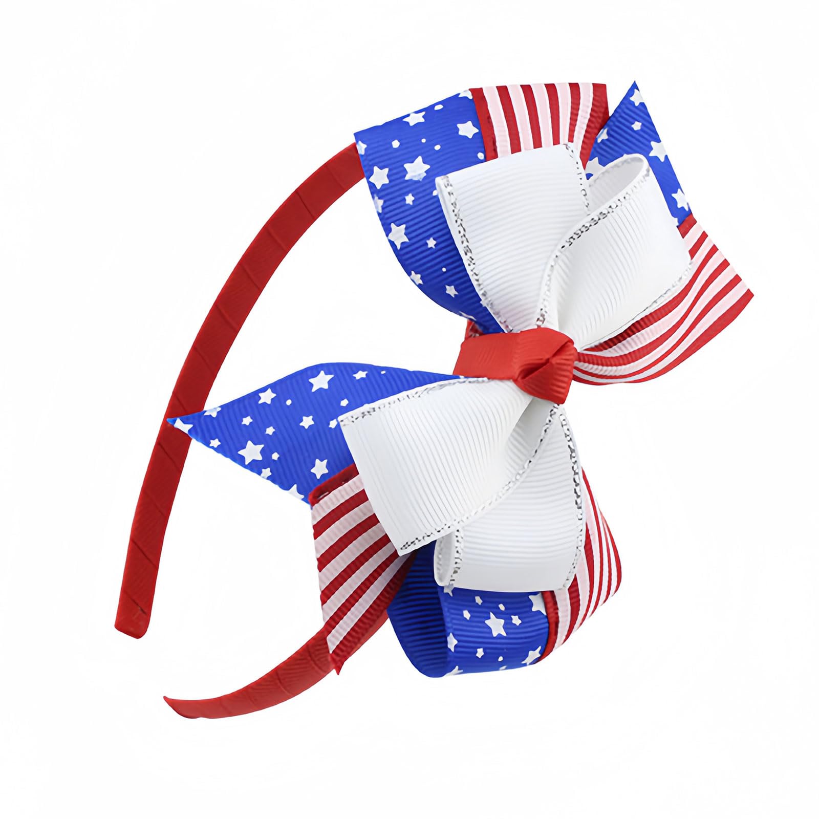 BELSITA 4th of July Headband - Patriotic USA Flag Hair Bow with Silver Edge for Women, Girls & Kids - Independence Day Party Hair Accessories - Non-Slip Headband (1 Pack) - Perfect for 4th of July Celebrations, Patriotic Parades & Festive Holiday Events