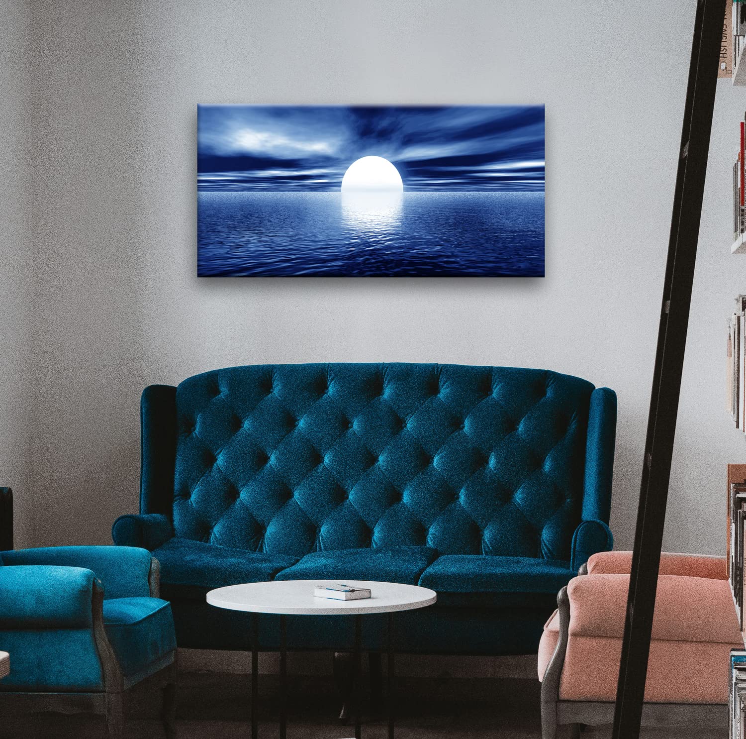 Ocean Wall Art Canvas Print - Blue Sea Landscape Painting for Bedroom, Living Room, Bathroom & Office Decor | Framed Ready to Hang | Coastal Themed Home Decoration for Beach House & Seaside Style Interiors