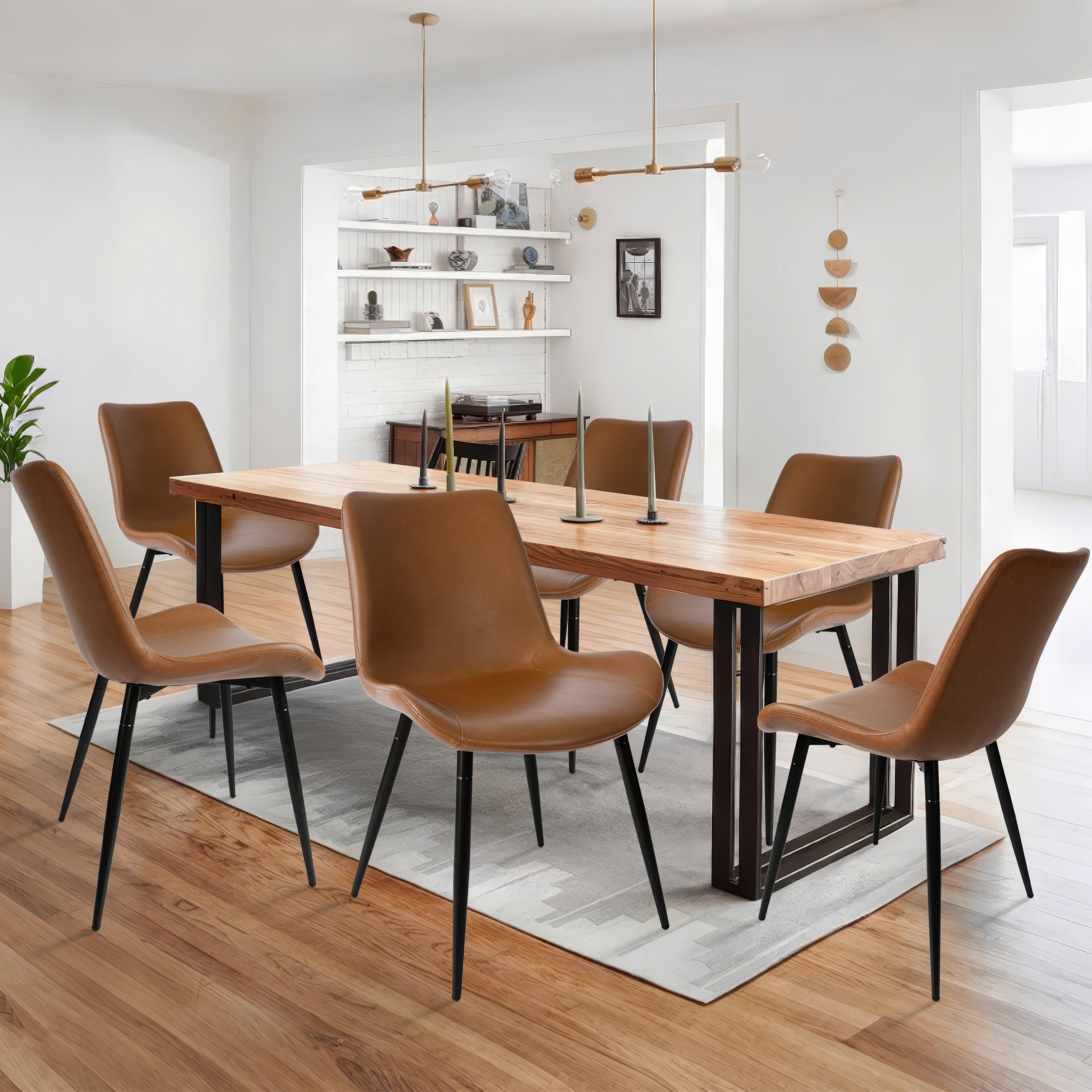 4-Piece Faux Leather Dining Chair Set - Modern Armless Upholstered Kitchen Chairs with Black Metal Legs - Comfortable Restaurant & Living Room Accent Chairs for Home, Office, and Cafe Use