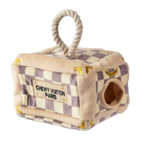 Checker Chewy Vuitton Trunk Activity House - Durable Pet Chew Toy for Dogs, Interactive Playhouse for Puppies - Perfect for Teething, Training & Indoor/Outdoor Playtime
