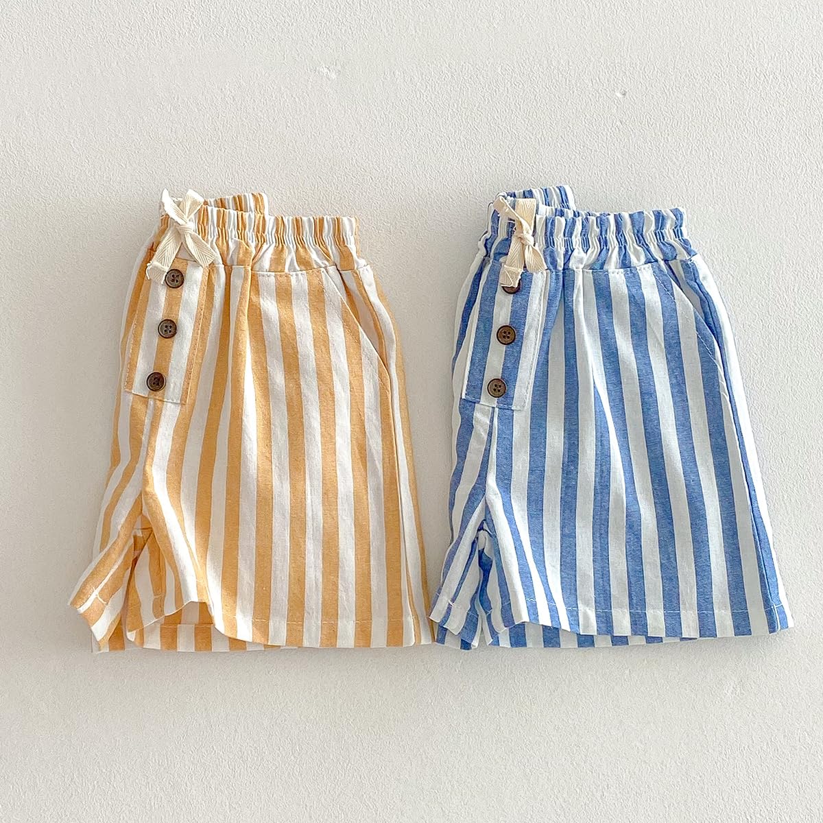 Ashmyova Boys' Classic Cotton Shorts - 2-Pack Striped Elastic Waist Casual Summer Toddler Shorts | Lightweight & Breathable for Playtime, Beach & Outdoor Activities