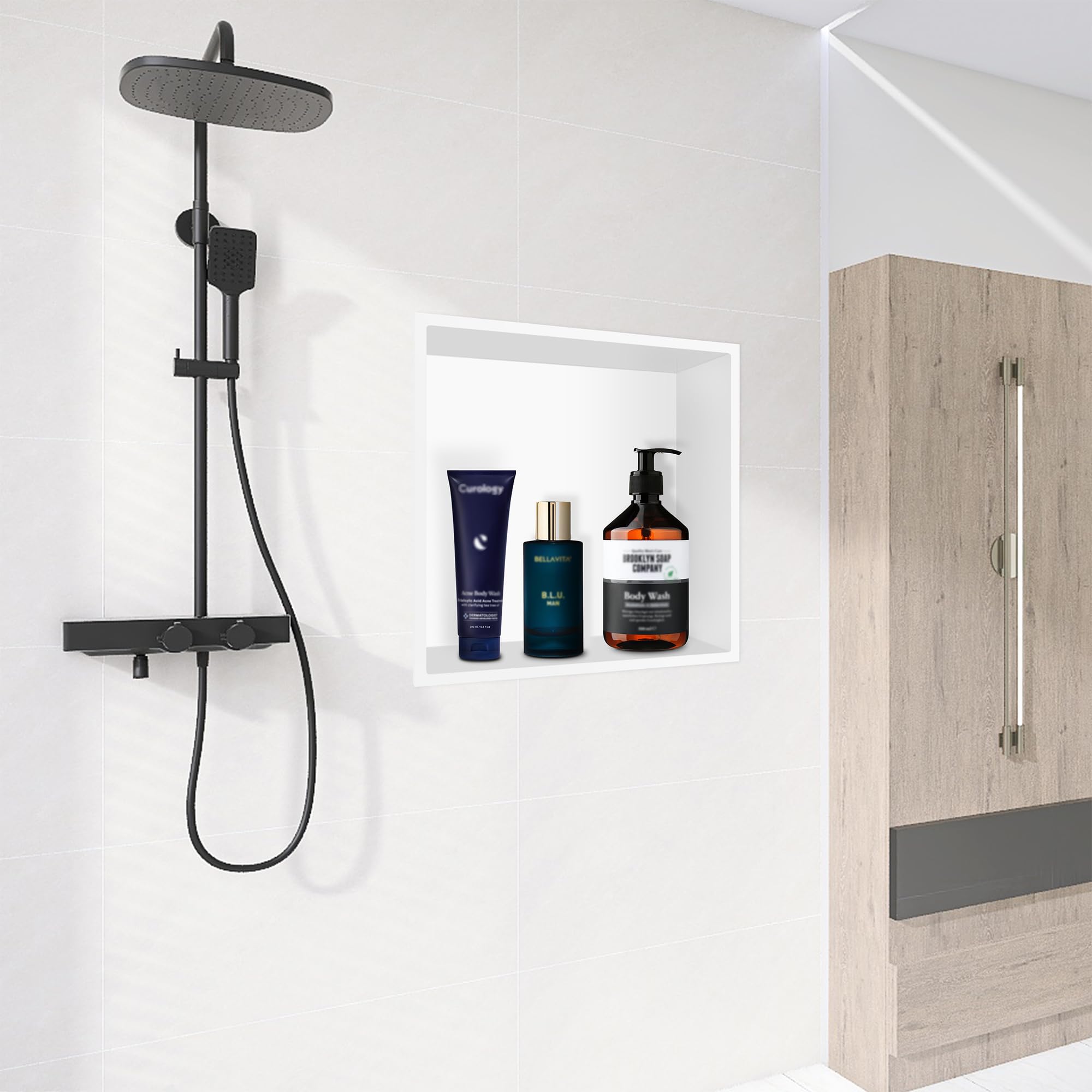 12x12 White Shower Niche Insert - No Tile Needed, Recessed Bathroom Wall Storage for Shower & Bath - Easy Over Mount Installation | Perfect for Modern Bathroom Renovations & Space-Saving Solutions