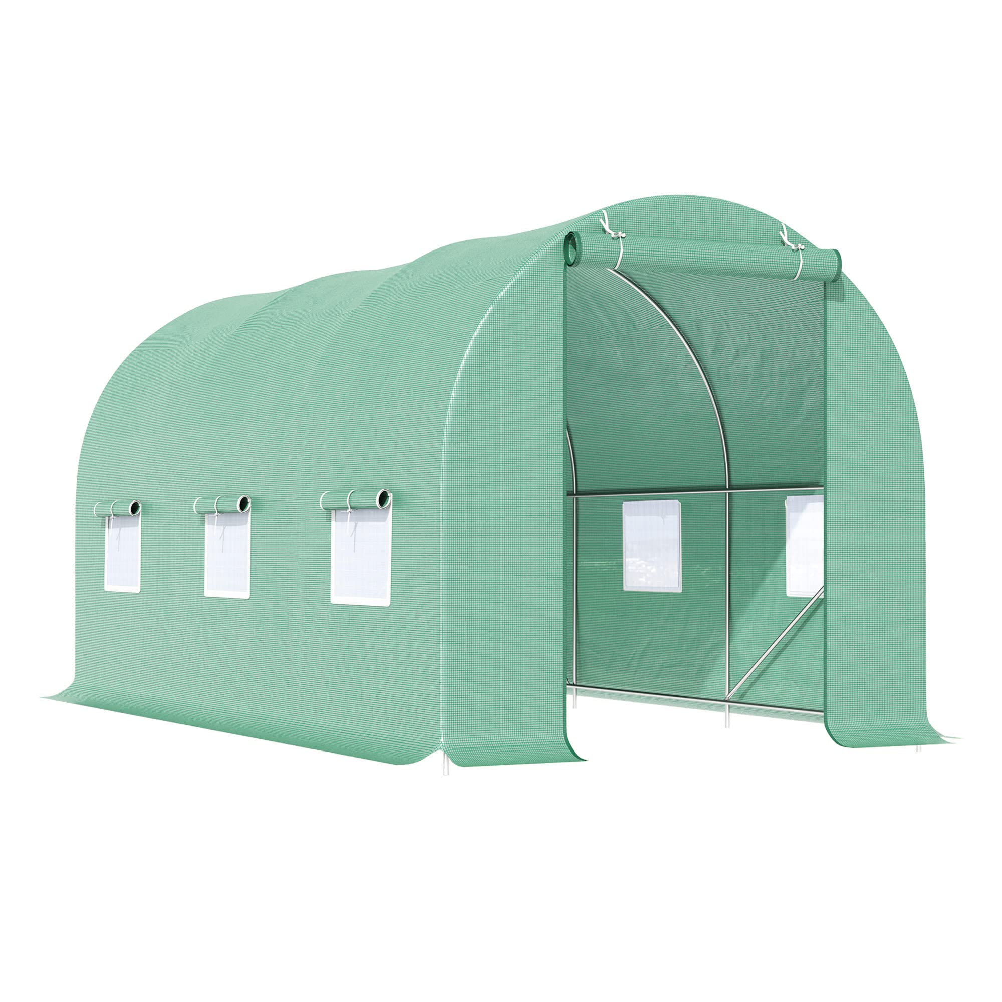 Outsunny 15' x 6' x 7' Walk-in Tunnel Greenhouse with Roll-Up Door & Windows, PE Cover Plant Growing House - Ideal for Backyard Gardening, Patio Plant Protection & Year-Round Vegetable Cultivation