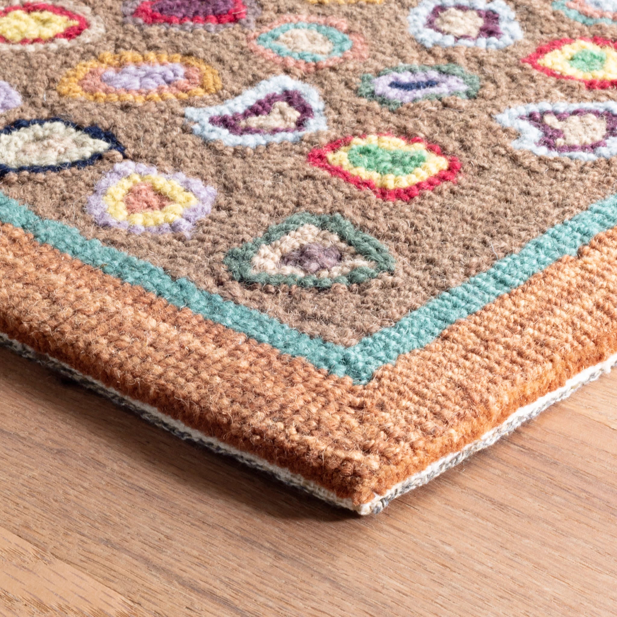 Premium Handmade Cat's Paw Micro Hooked Wool Rug - Soft Brown Natural Fiber Floor Mat for Living Room, Bedroom & Nursery Decor