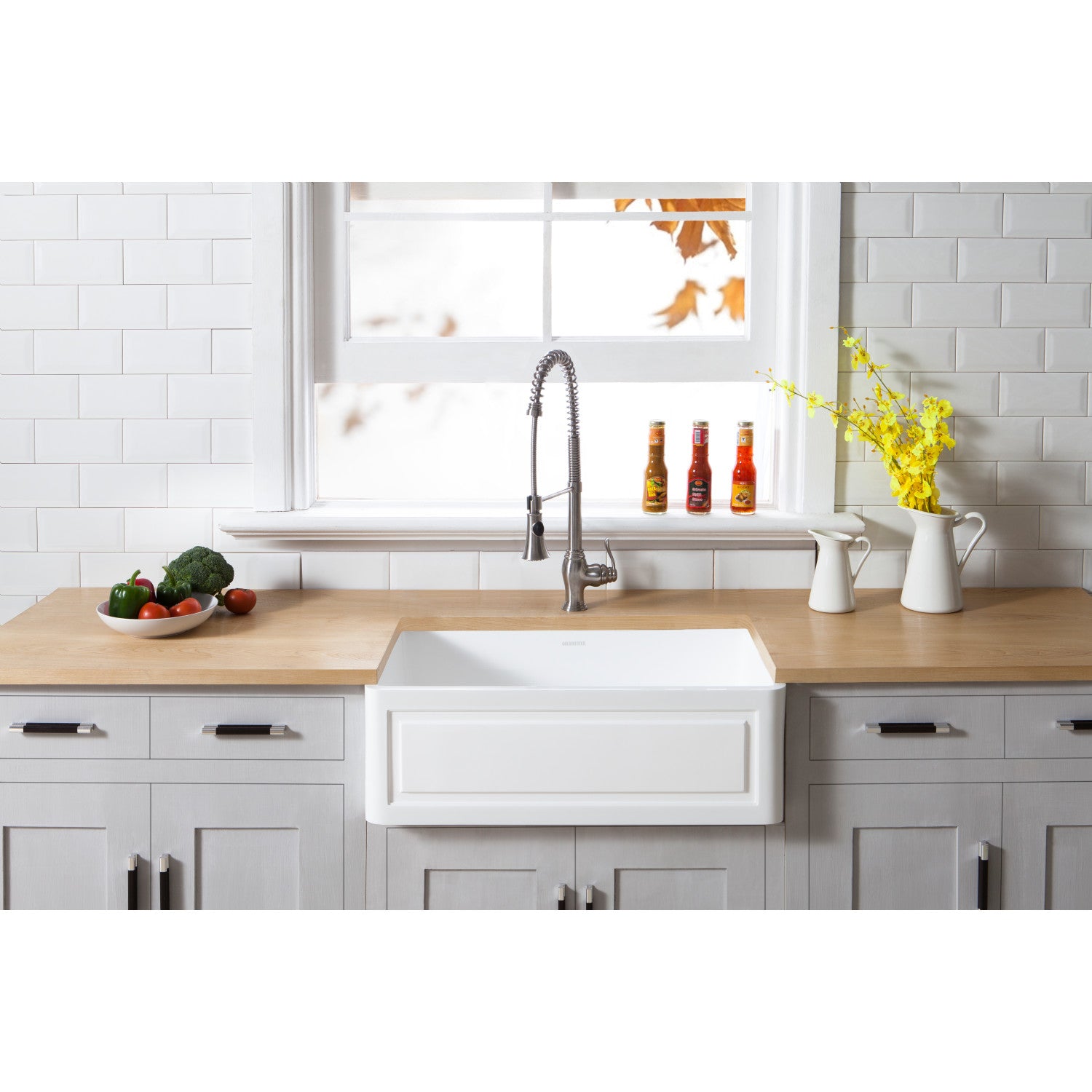 Arcticstone 33 Inch Matte White Farmhouse Kitchen Sink - Solid Surface Apron Front Single Bowl with Strainer - Perfect for Modern Farmhouse, Rustic & Country Style Kitchens