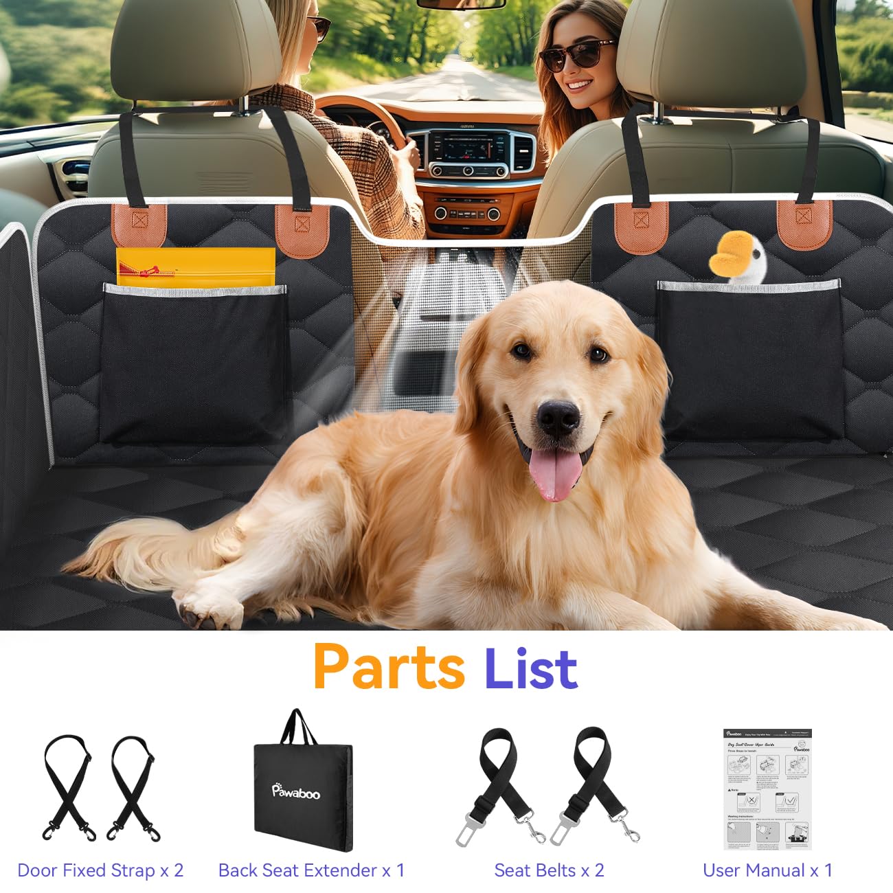 Waterproof & Scratch-Proof Dog Car Seat Cover for SUV/Truck - Heavy Duty 400LBS Capacity Hard Bottom Extender with 2 Seatbelts, Durable Pet Car Hammock & Travel Bed - Perfect for Road Trips, Vet Visits & Outdoor Adventures (Black)