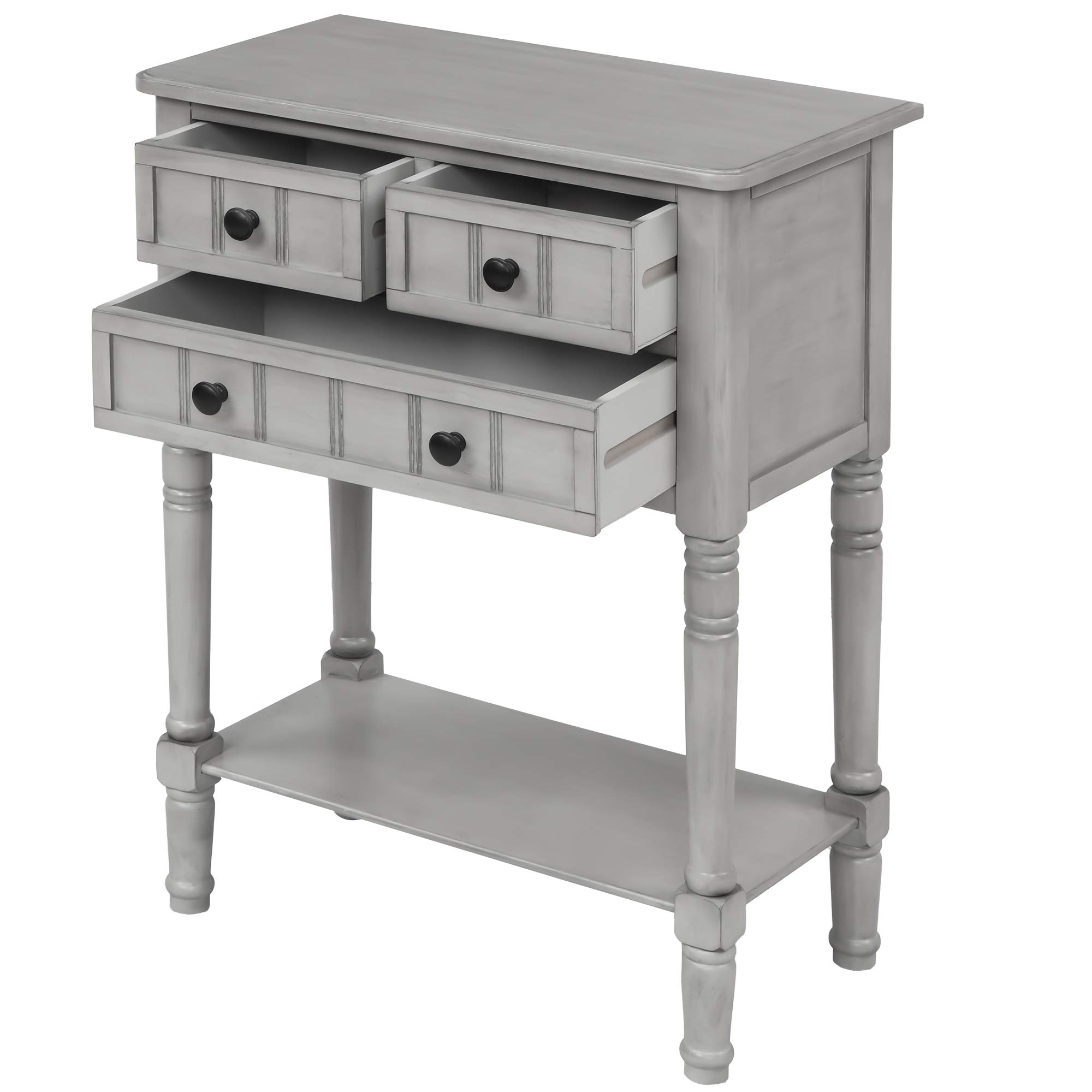 P PURLOVE Wooden Sofa Table with 3 Drawers - Entryway Console Table with Storage Shelf | Easy Assembly Living Room Furniture | Perfect for Hallway, Foyer & Small Space Organization (Gray Wash)