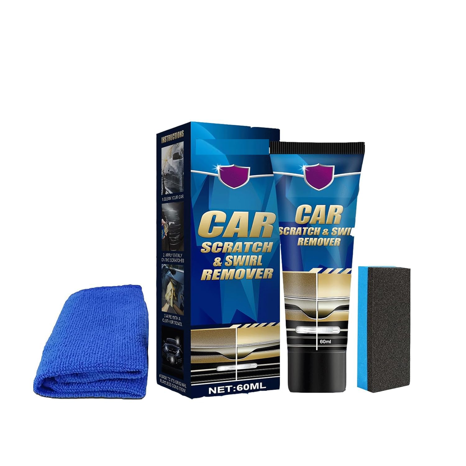 Premium Car Scratch Remover Kit - Professional Scratch & Swirl Remover Solvent for Paint Repair, Water Spot Removal & Car Polishing | Perfect for DIY Auto Detailing, Paint Restoration & Car Care Maintenance